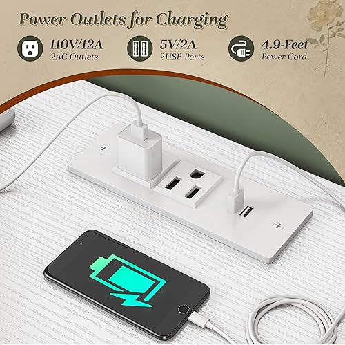 Miniatura 6 de Cómoda blanca para dormitorio con 10 cajones de tela, unidad organizadora con luz LED y estación de carga, cómoda resistente con 2 estantes abiertos