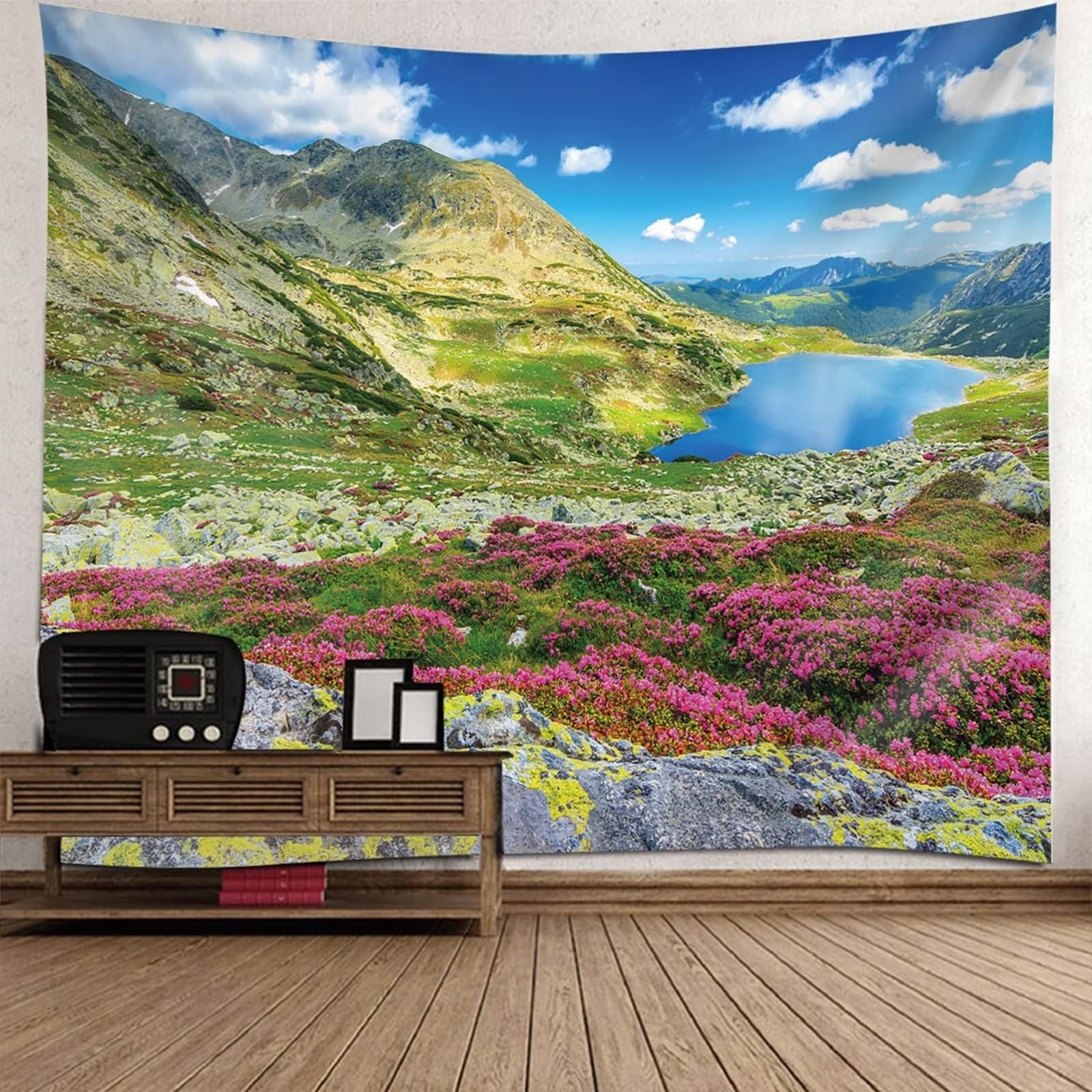 Wycian - Tela de pared para dormitorio, tapiz, XXL, color azul, paisaje del lago y la montaña, microfibras para dormitorio, 240 x 220 cm (ancho x alto)
