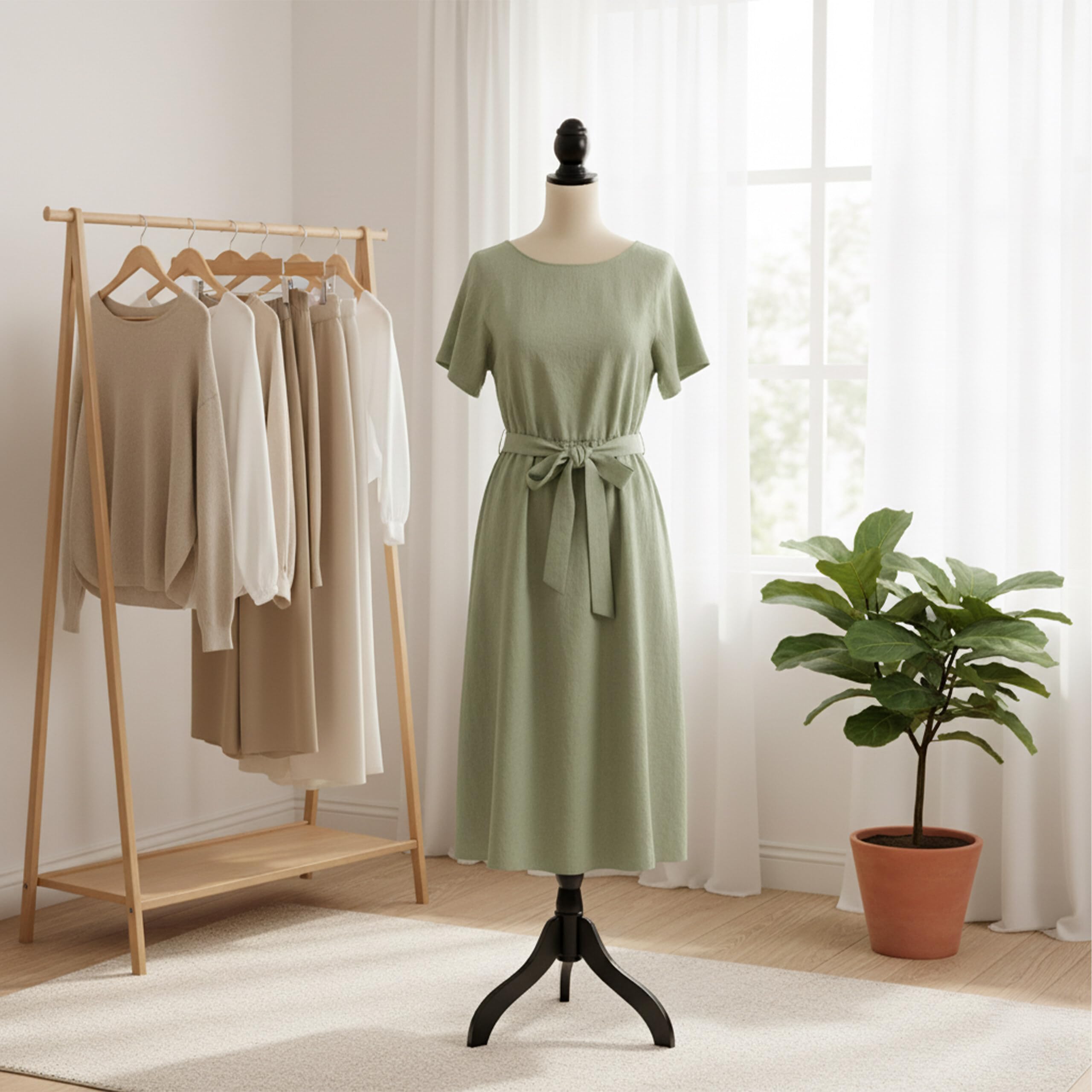 Relaxdays maniquí de Costura Femenino, Talla 36/38, Regulable 130–167 cm, Terciopelo champán/Negro, Soporte de Madera