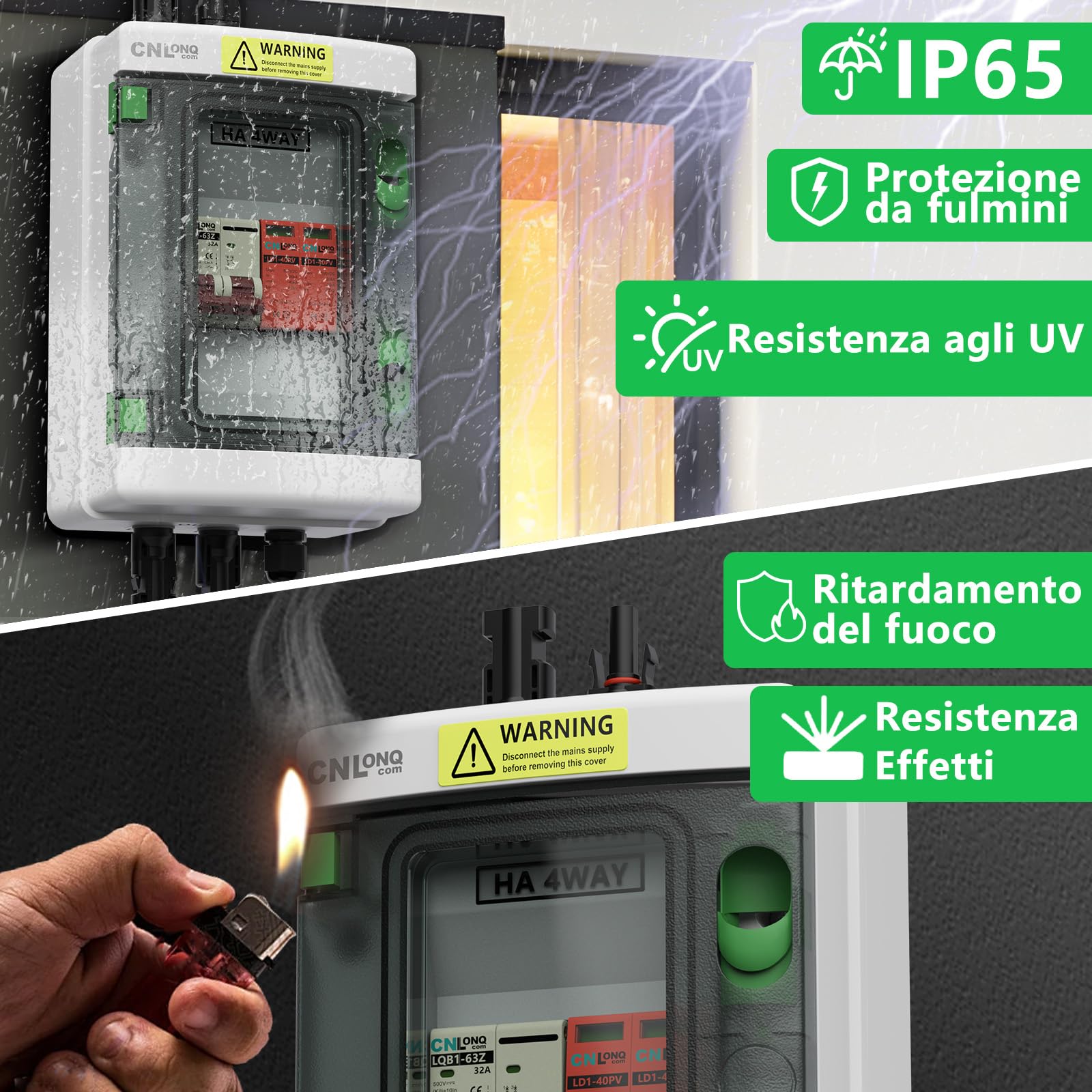Protezione da Sovratensione Solare PV DC500V 32A Interruttore Magnetotermico 1 ingressi 1 uscite e Scaricatore di Sovratensione con Scatola di Giunzione Impermeabile IP65