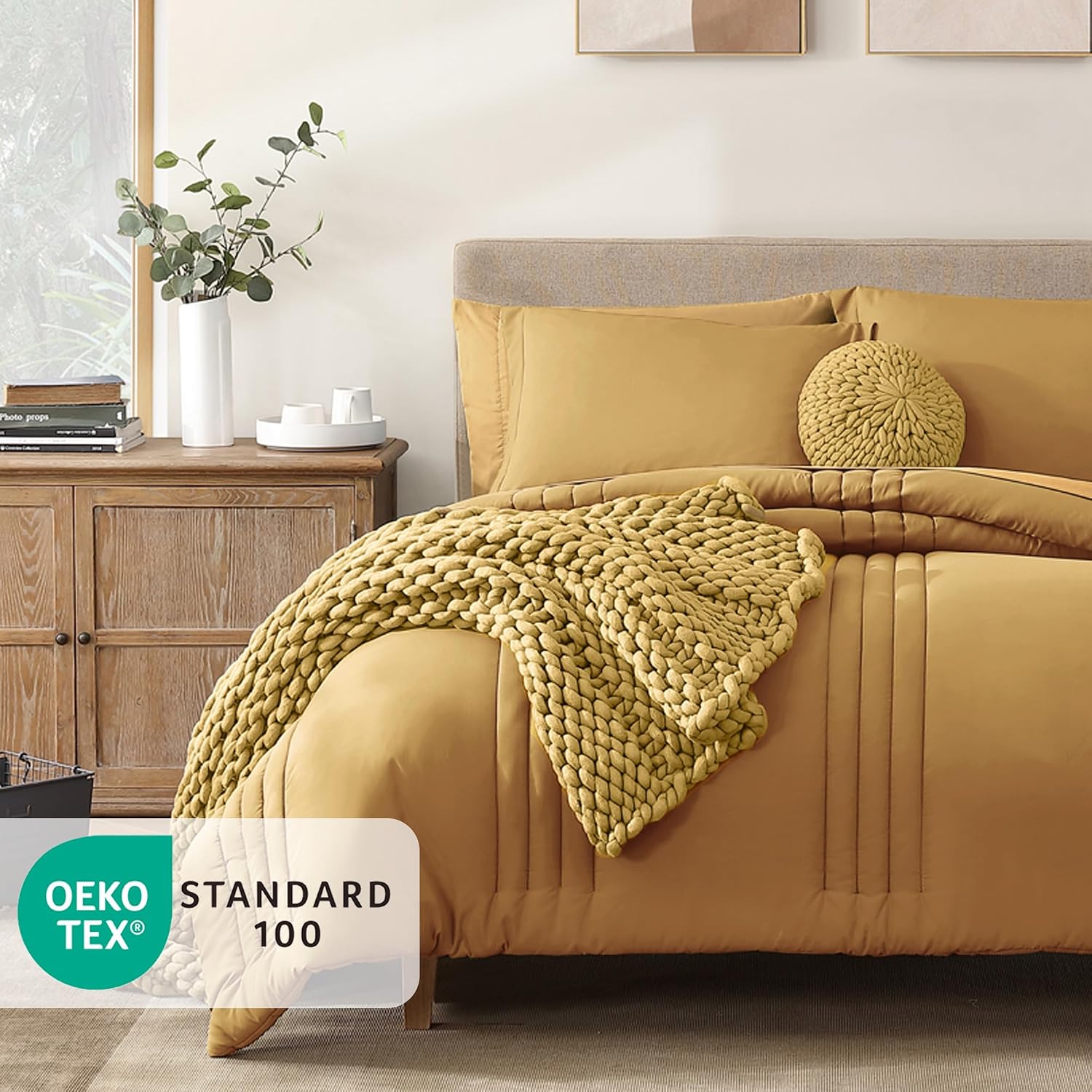 Monbix Full Size Comforter Sets - 7 Pieces Desert Yellow Bed in a Bag Full Size Bedding Sets with Comforters, All Seasons Comforter with Sheets, Pillowcases & Shams thumbnail