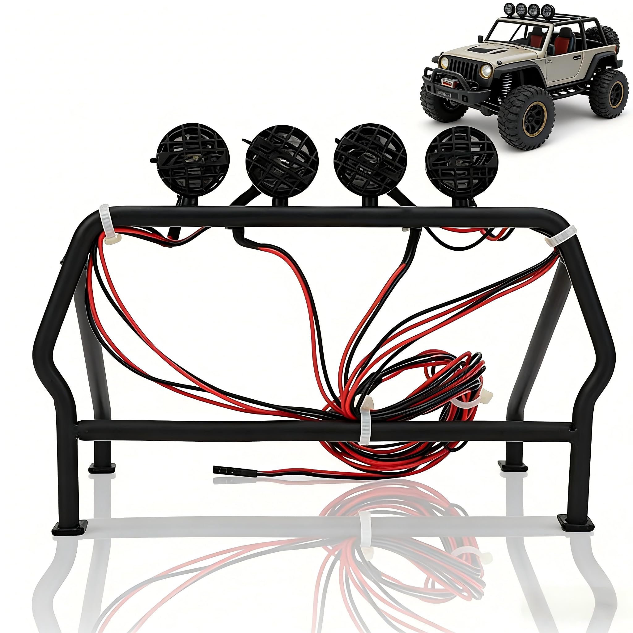Changor Hervorragende Scheuerfestigkeit mit 6 LED-Licht-RC-Überrollkäfig, Exqu isite Verarbeitung, Authentisch Aussehender RC-Car-Überrollkäfig, Passend für SCX10 1/10 Axial 4WD Car