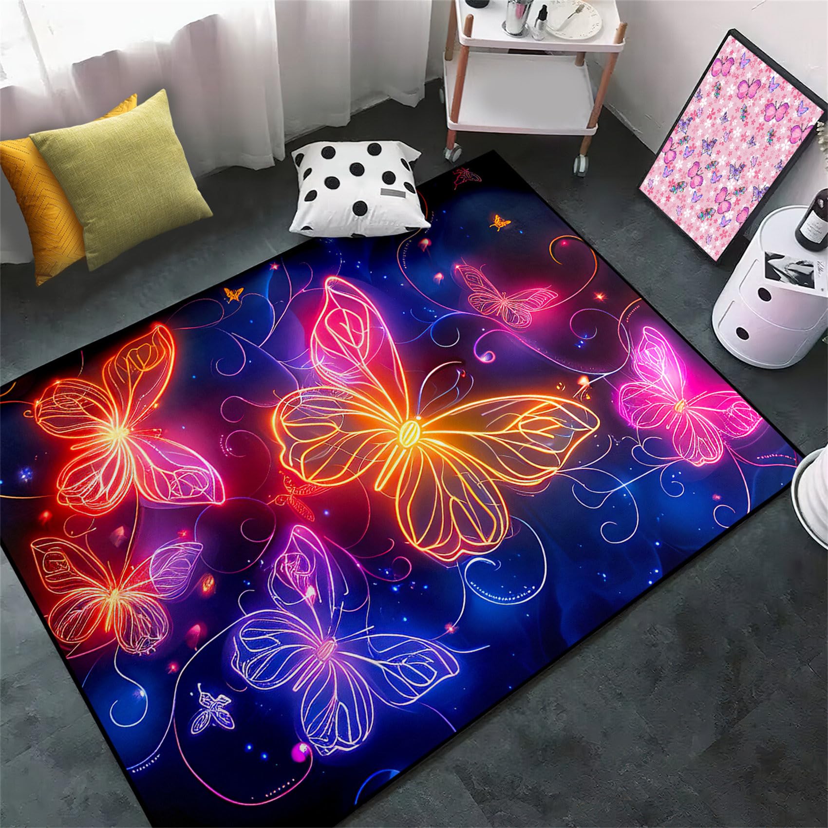 Butterfly Rugs for Bedroom - 47 x 31 inch Butterfly Area Rug for Girls Boys Girls Room Rug Butterflies Carpet Rugs