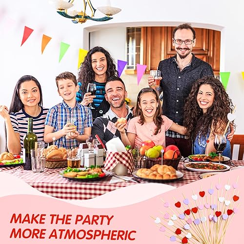 Miniatura 6 de FOIMAS 200 palillos de bambú en forma de corazón, rojo, rosa, morado, para aperitivos, frutas, alimentos, pasteles, día de San Valentín, fiesta,