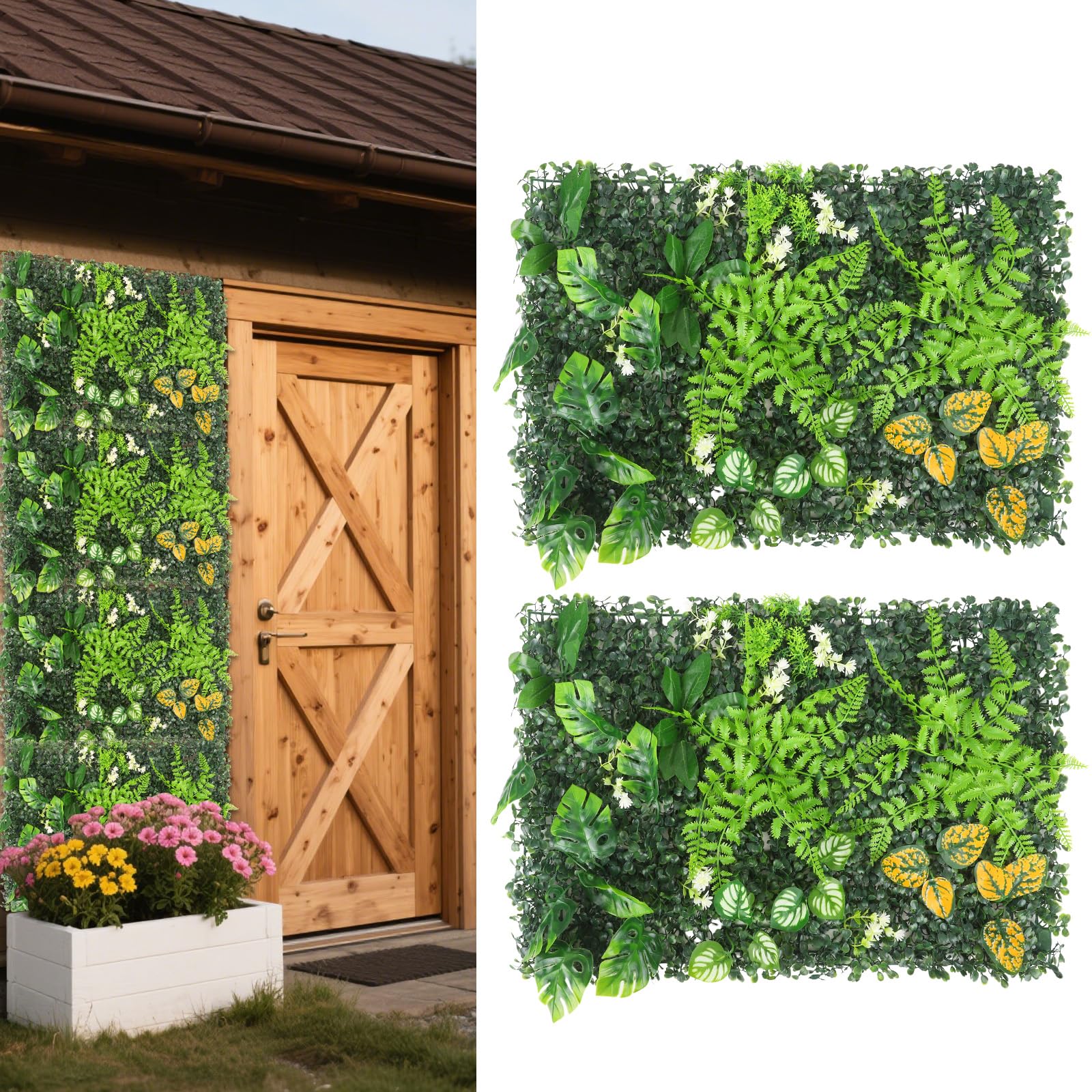 Parete per piante da esterno, 2 pezzi, 60 x 40 cm, decorazione per pareti, balcone e giardino (02)