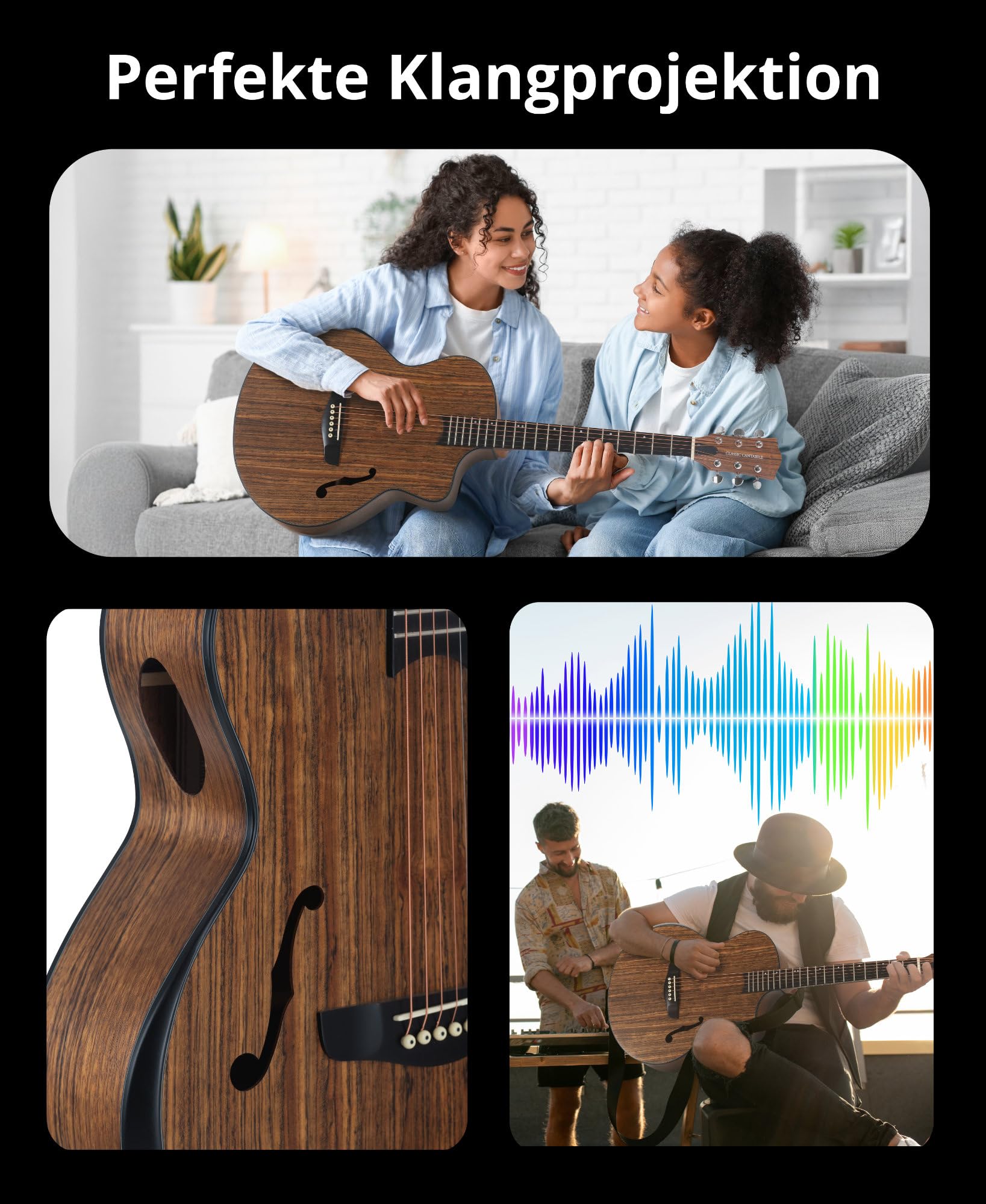Classic Cantabile SHG-2WN LaBelle Chitarra Western, Generale, Peso: 1 | Modello: SHG-2WN LaBelle Side-Hole, 7 kg, Numero corde: 6, Orientamento: destrimano, Corpo, Tavola: noce, Fondo e fasce: noce