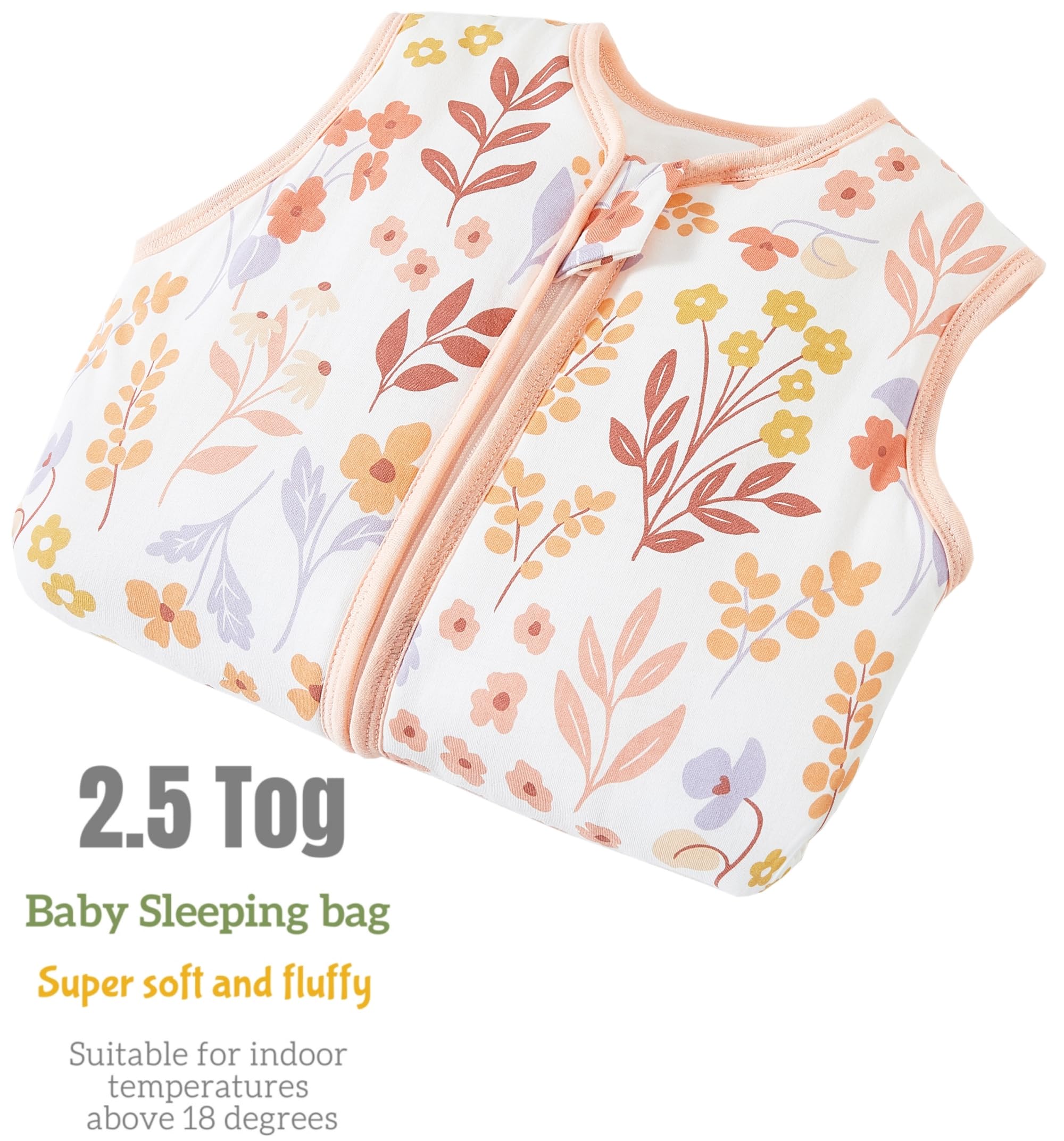 Chilsuessy Winter Baby Sleeping Bag with Feet 2.5 TOG Warm Baby Sleep Sack with Legs 100% Cotton Toddler Wearable Blanket Walker Sleep Sack for Boys and Girls 2.5 Tog/Pink Plants - Image 2