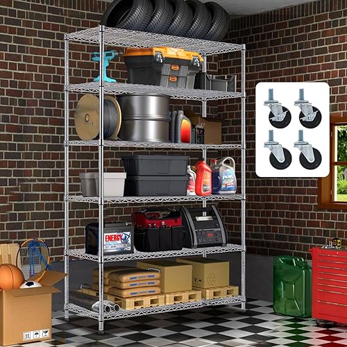 Vista 187 de Estantería de almacenamiento de 6 niveles, estantería de alambre, 48 pulgadas de largo x 18 pulgadas de ancho x 72 pulgadas de alto, estante Negro