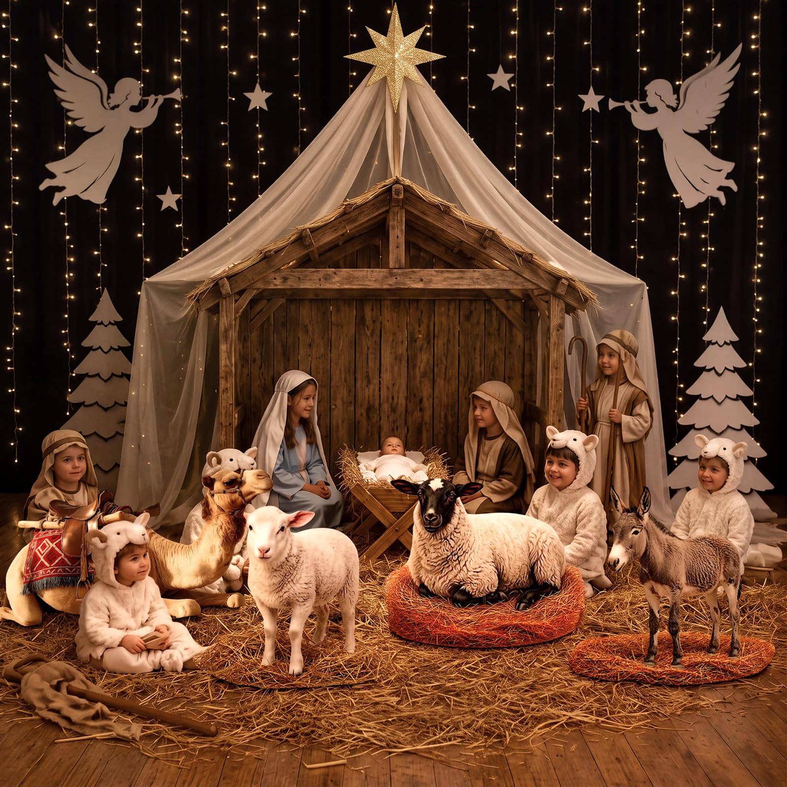 Yookeer Lot de 4 décorations en carton pour crèche de Noël 43,2 cm