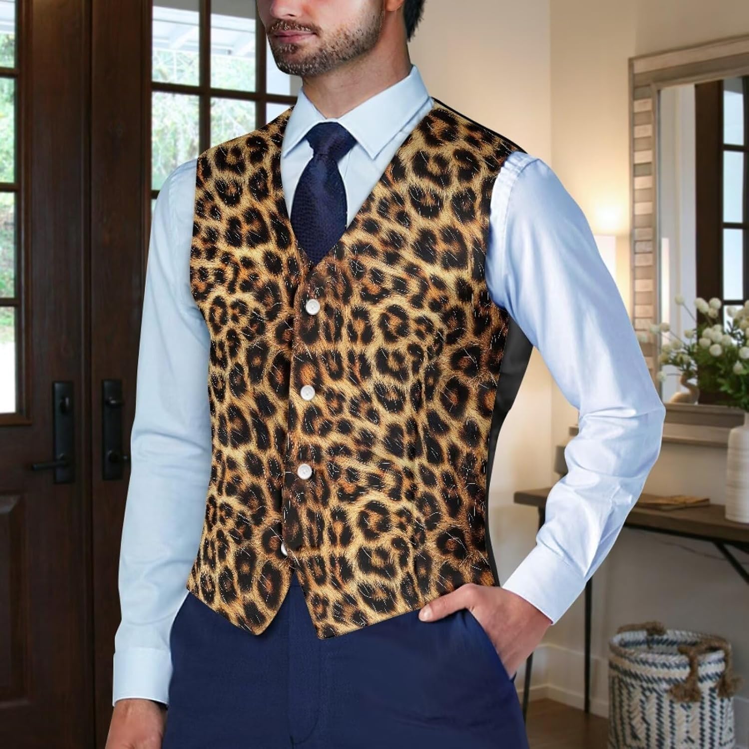 HUGS IDEA Suit Vests for Men Lightweight Waistcoat Vest Back Adjustable Slim Fit Tuxedo Waistcoats