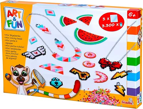 Miniatura 6 de Simba Art and Fun 106374632 Mini Ironing Beads Necklace and Earring, 3,300 Beads, 3 Pegboards, Ironing Paper, 4 x Ear Clips, 2 x Chains, 44 cm Each,