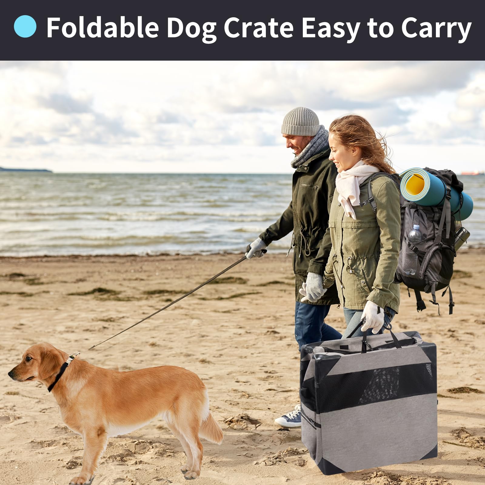 91,4 Cm Faltbare Hundebox – Transportabel Mit Netzfenstern, Für Mittelgroße Bis Große Hunde