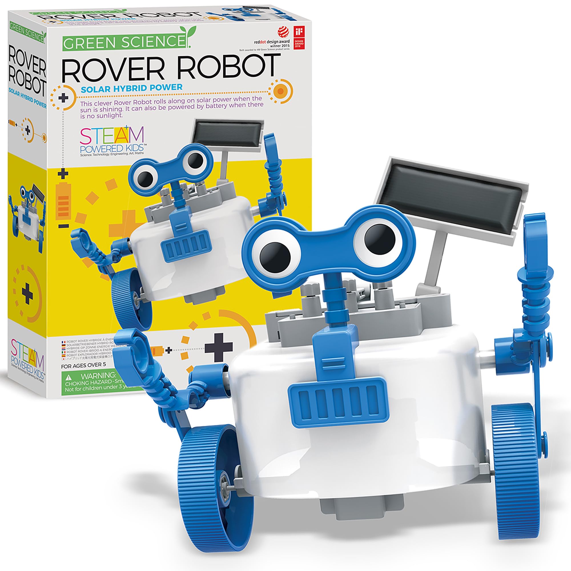 4M: Green Science: Rover Robot - DIY Robotics Assembly Kit, Solar & Battery Hybrid Power Rolling, STEM Building, Physics Toy Activity Set, Kids Age 5+