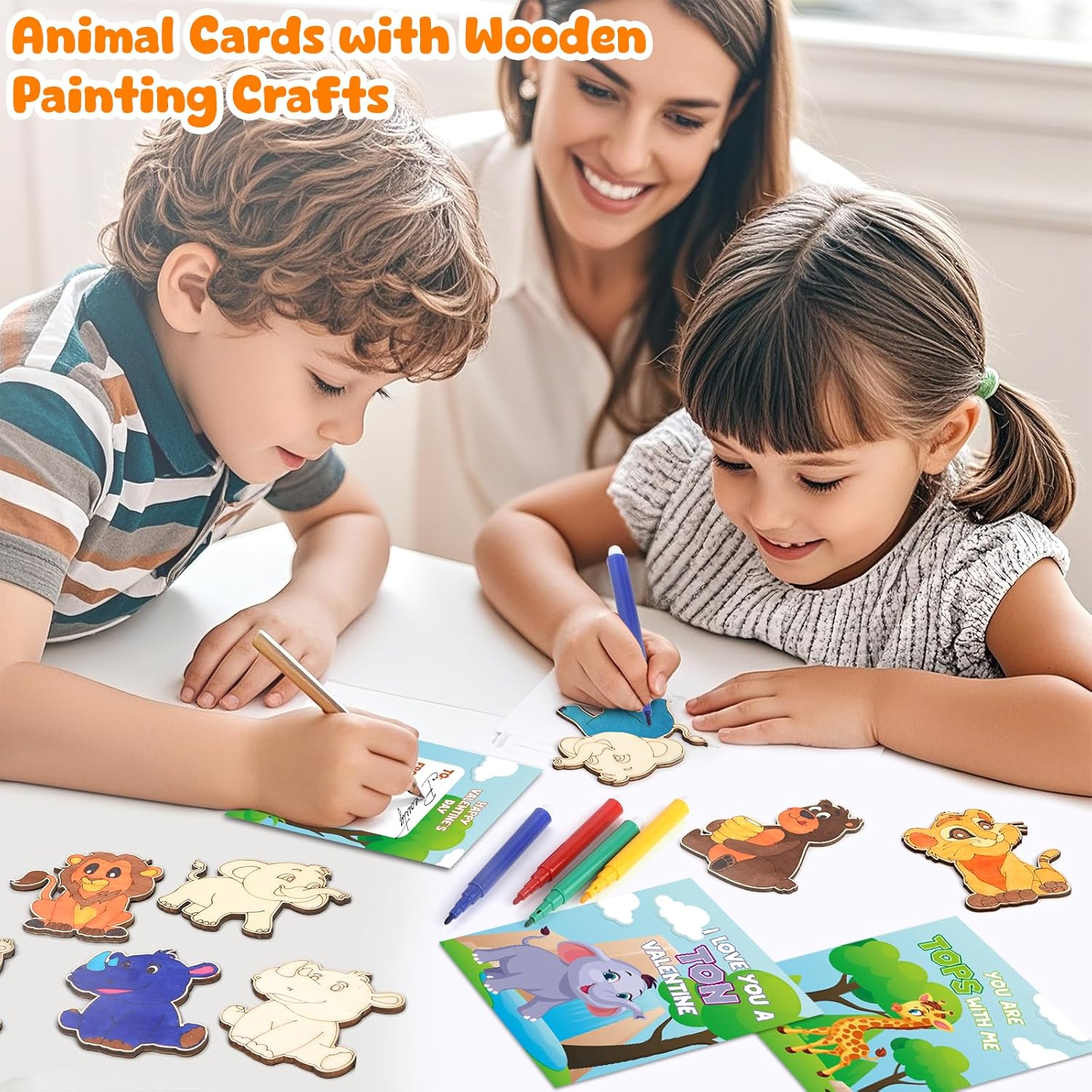 Valentines Day Gifts For Kids, 30 Pack Animal Wooden Painting Crafts for Kids Classroom Exchange, Valentines Party Favors for Boys Girls, DIY Unfinished Kits for Toddlers School Classroom Prizes