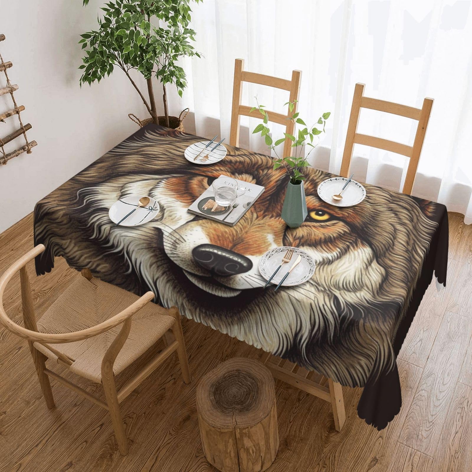 Nappe de table imperméable et infroissable motif loup rustique