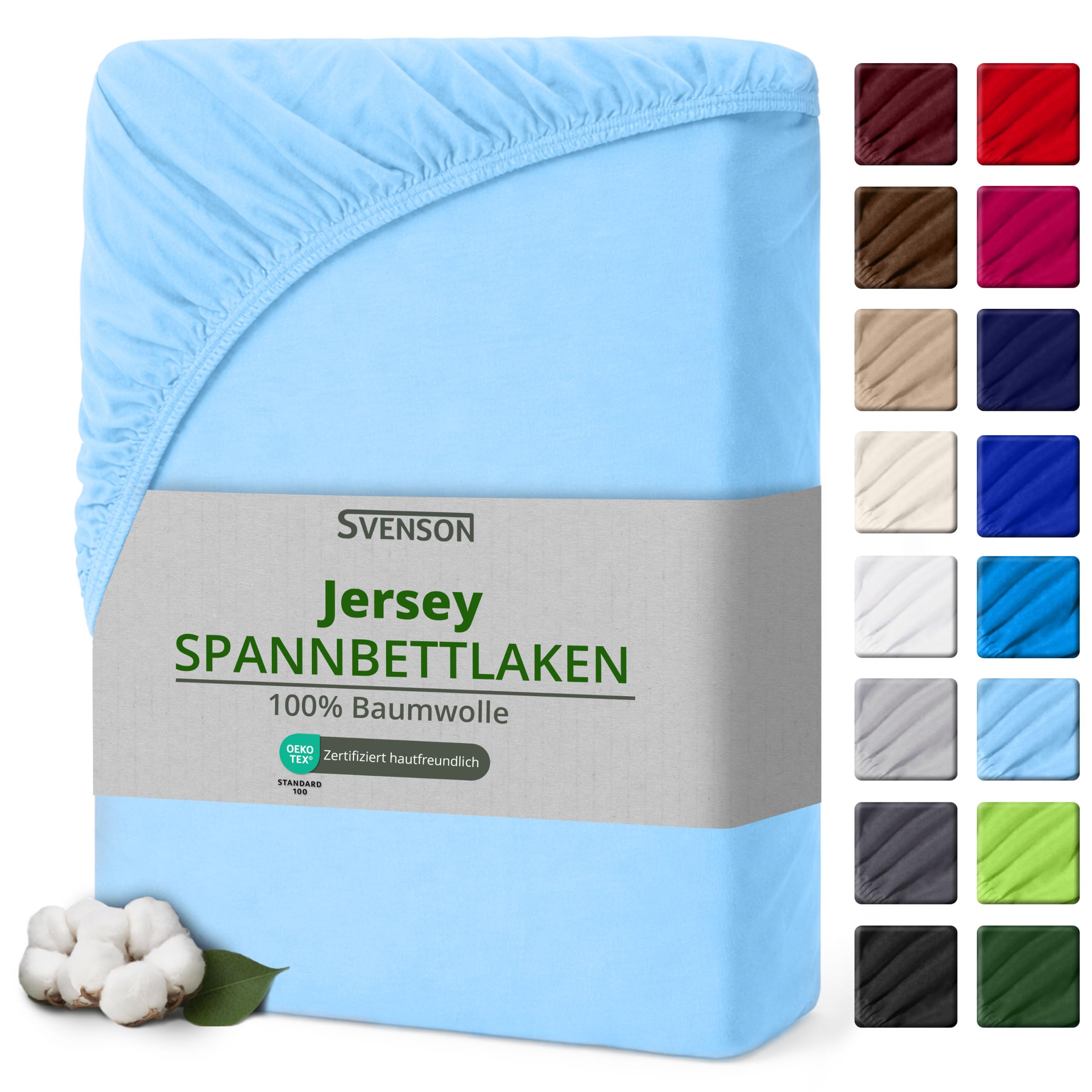 Svenson Jersey-Spannbettlaken aus Baumwolle - weich, elastisch und bequem für den täglichen Gebrauch, 140x200 cm, Türkis