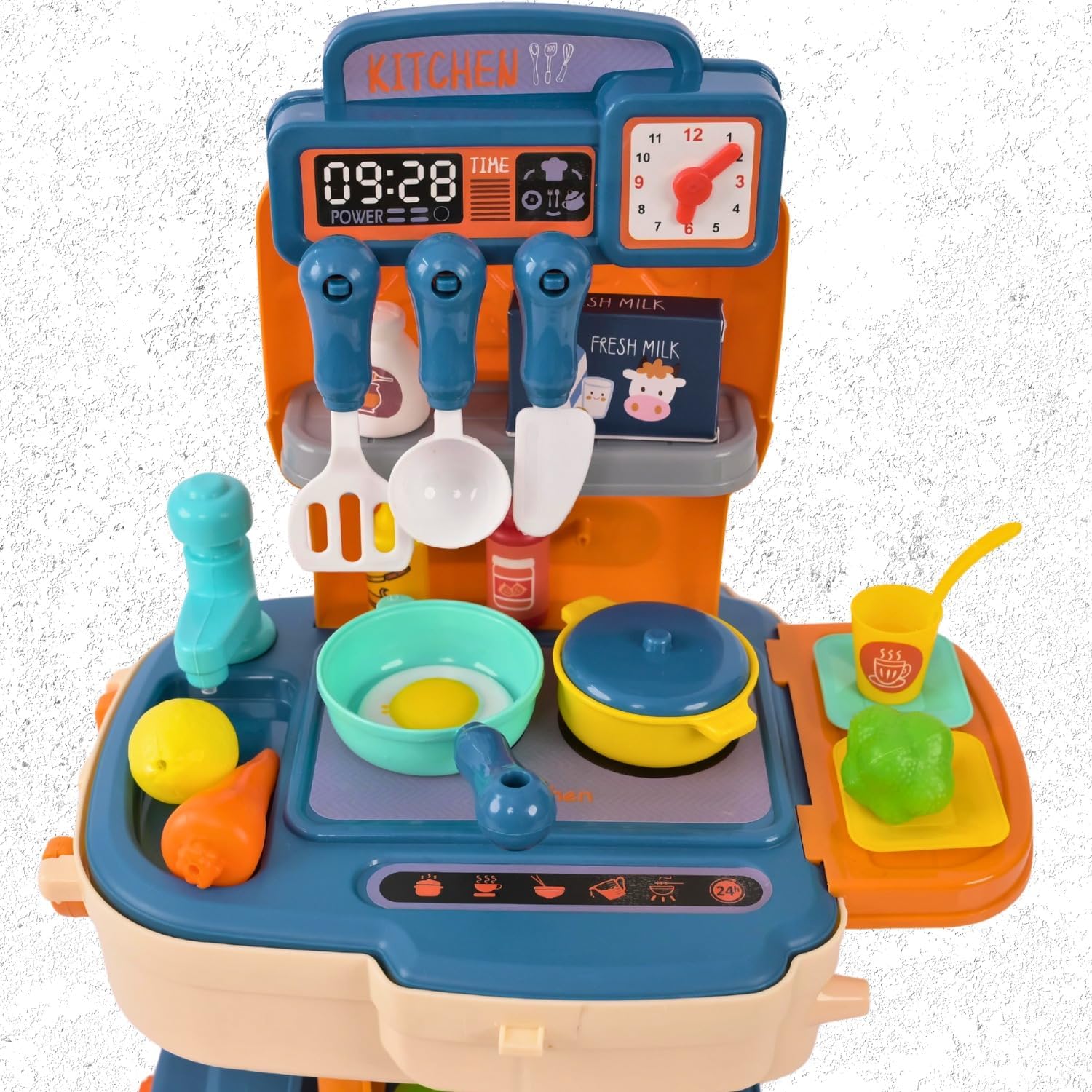 Cojuz Kitchen Sink Play Set with Automatic Water Cycle System Pretend Electric Dishwasher with Running Water Kitchen Sink Toys with Accessories for Kids (School Bag Blue) 3