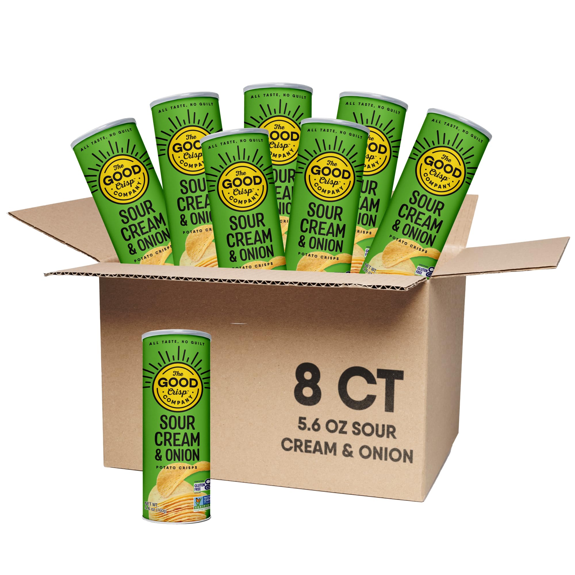 The Good Crisp Company, Sour Cream and Onion, Gluten Free Potato Chips (5.6 Ounce Canisters, Pack of 8), Non-GMO, Allergen Friendly, Potato Chip Snack Pack, Gluten Free Snacks