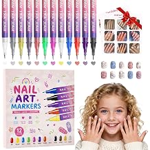 dabria Nail Art Pens for Painting Nails 12 Colors Nail Art Markers Set with 0.5 mm Fine Tip Nail Doodle Pens for Girls Kids Women Upgraded