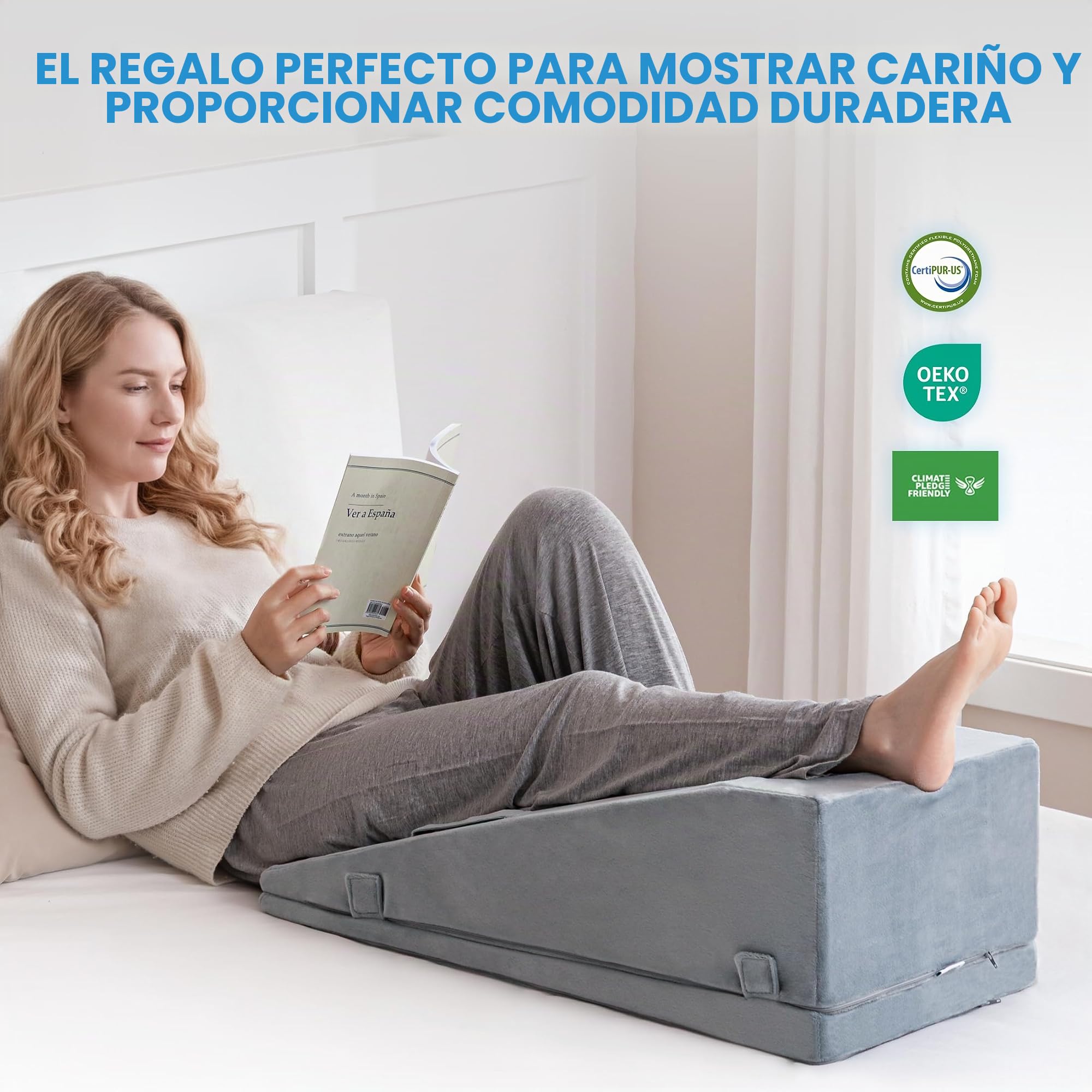 Almohada de Elevación de Piernas, Cojín de Cuña de Espuma Premium Ajustable, Alivia el Dolor Articular Postoperatorio, Curva Ergonómica para Mejorar la Circulación Sanguínea