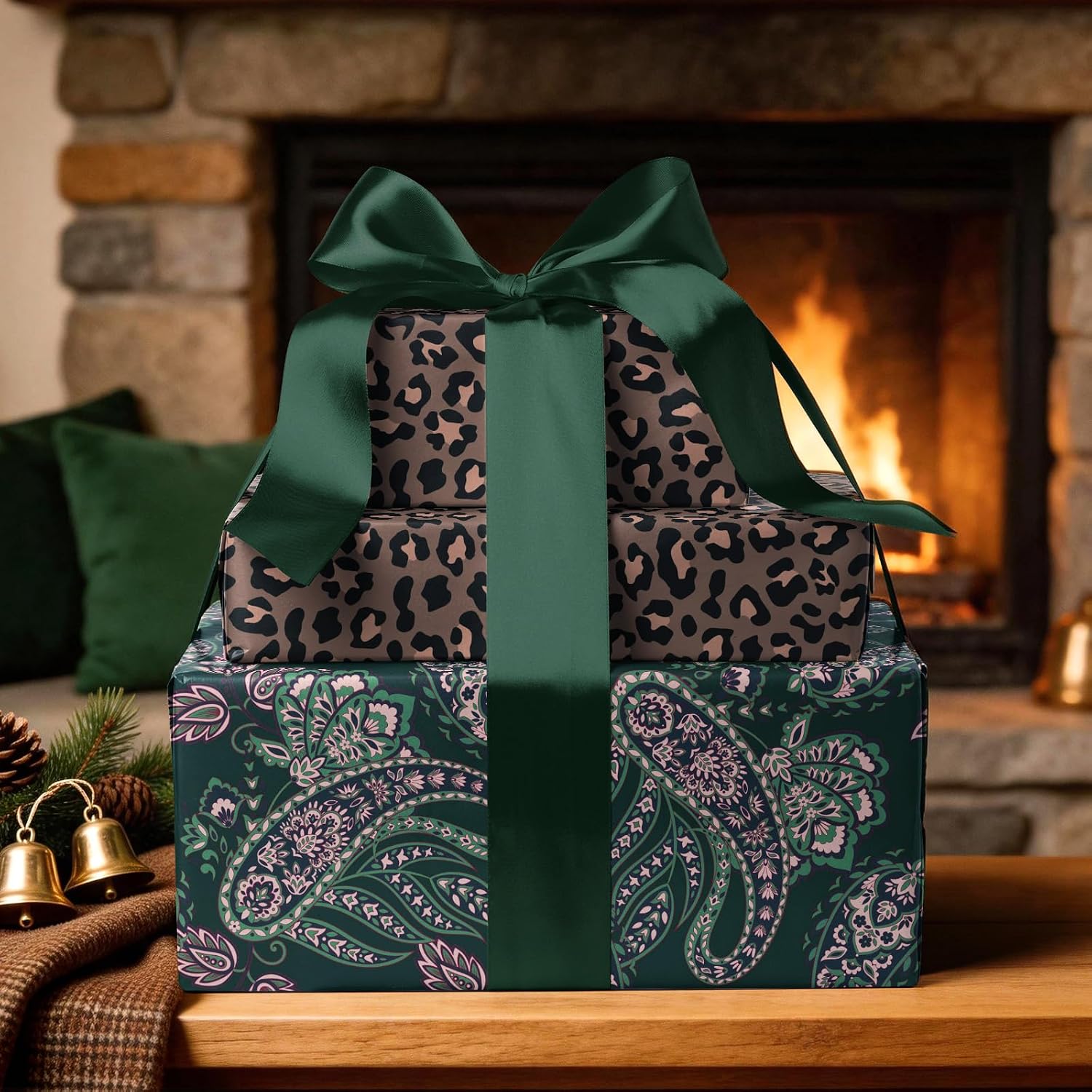 BIOBROWN Reversible Leopard Print Green Christmas Wrapping Paper image 4