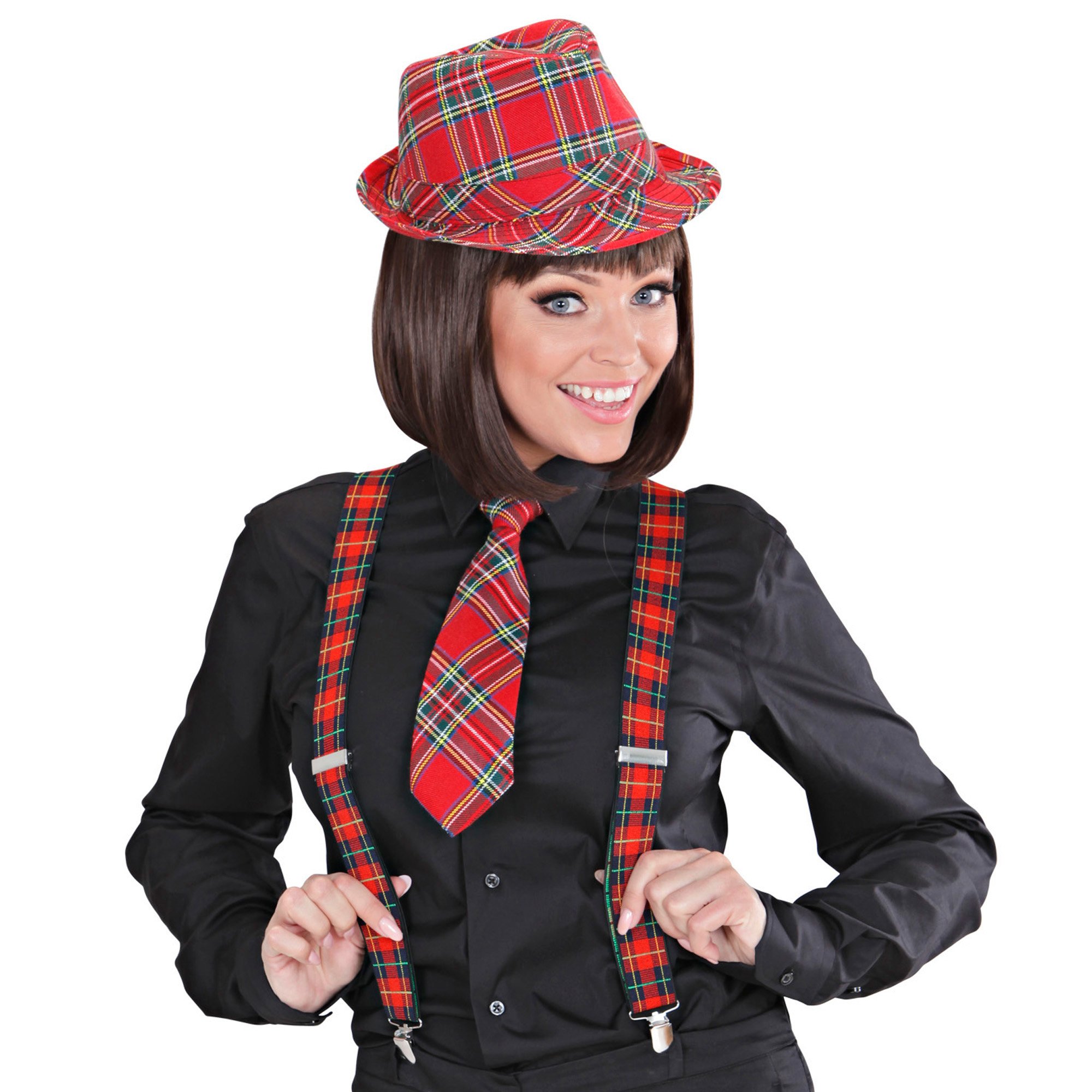 W WIDMANN MILANO Party Fashion - szelki w kratę | Czarno-czerwona krata, jeden rozmiar, regulowany, dodatek do kostiumu szkockiego, na karnawał i imprezy tematyczne