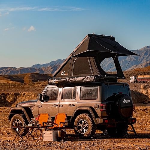 Naturnest Hardshell Rooftop Tent with 2 Luggage Racks, Car Roof Top Tent with AC Inlets, 3-Color LED Lights and Internal USB Plug for Vans, Jeeps, SUVs and Trucks, 2-3 Person