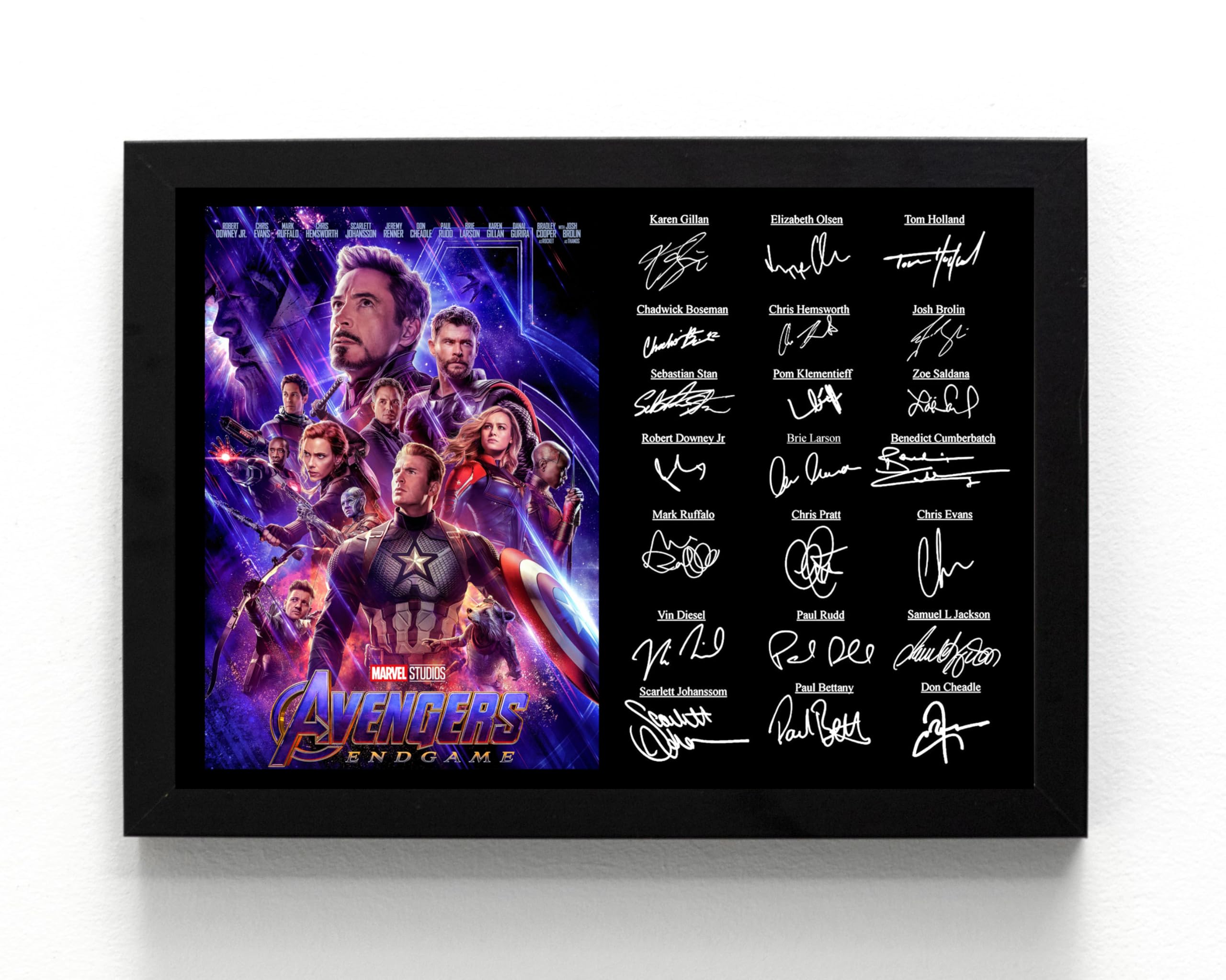 A5 Framed Avengers Endgame cast copy signed Wall Art Print (Framed 21 x 16 x 1.5 cms)