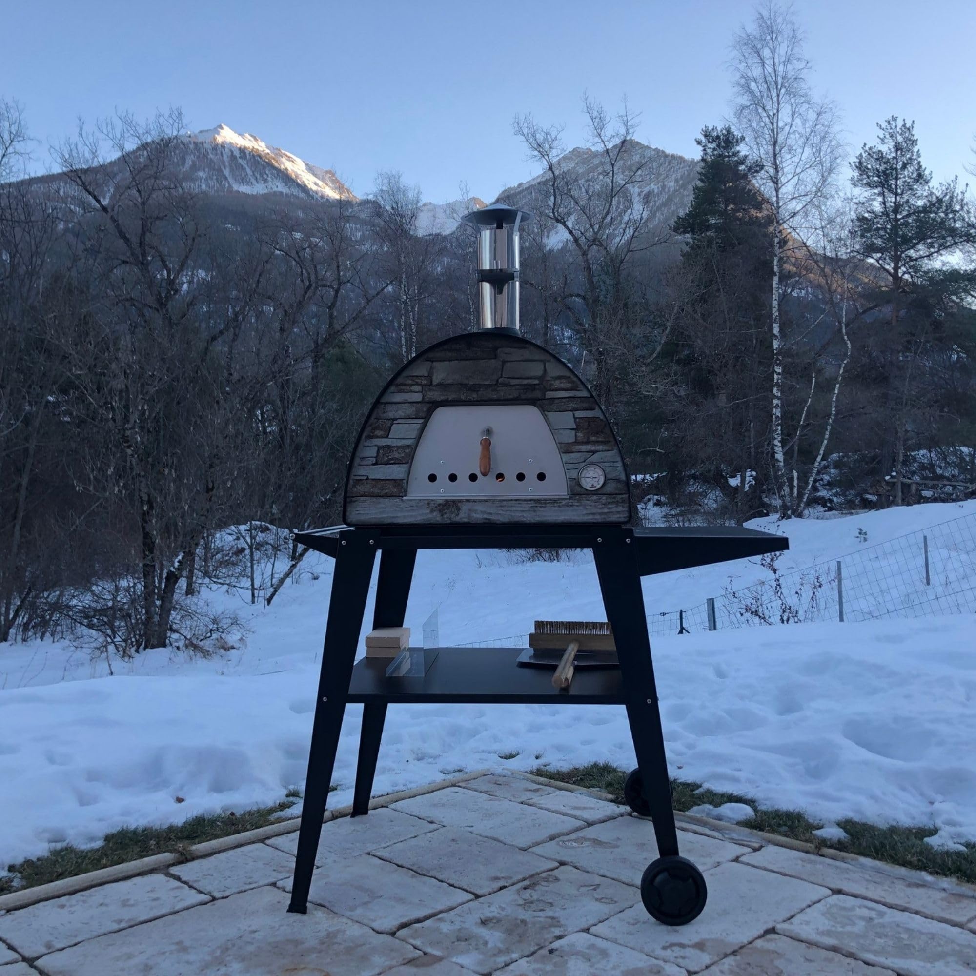Maximus Forno a Legna da esterno in Scisto, Nero, 70 x 70 x 65cm - Forno da esterno portatile, dal design compatto per spazi ridotti, ideale per il giardino o la terrazza