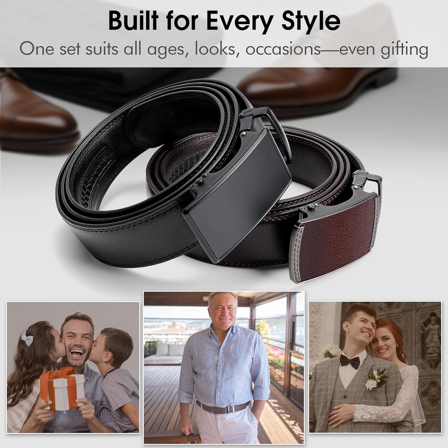 BELTROAD Ratchet Belts for Men- 2-Pack Men‘s Ratchet Adjustable Click Slide Belts for Dress Casual 1 3/8" Leather Belt Gift - Image 6