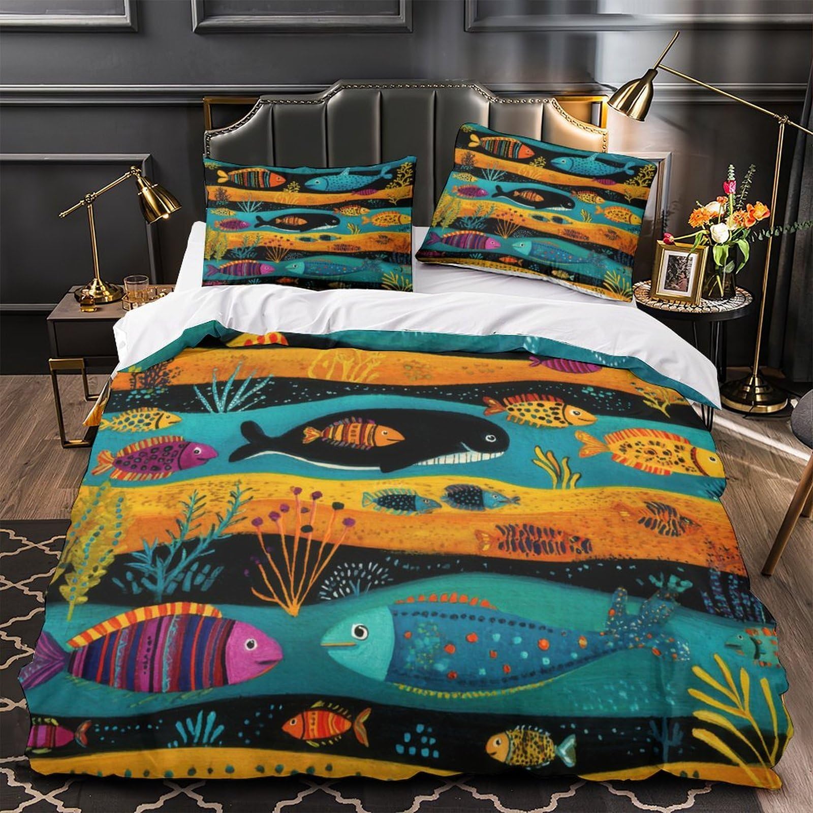 Housse de couette poisson hypoallergénique avec fermeture éclair 3D
