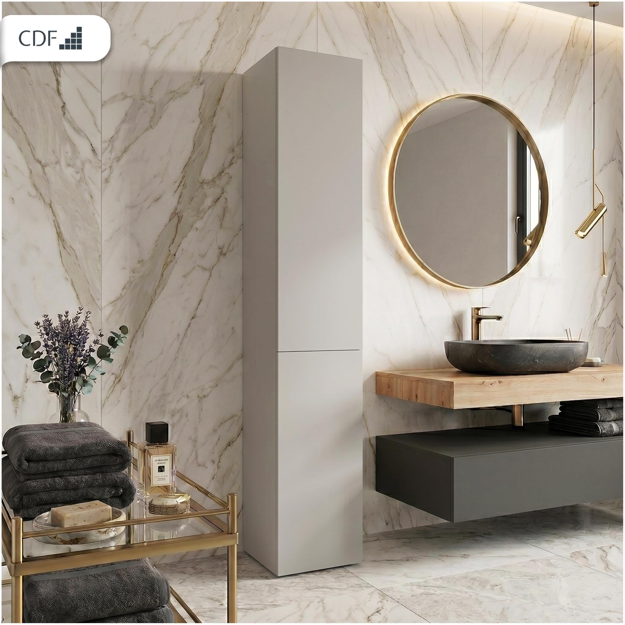 CDF Mueble de Baño y Lavandería, Columna de Baño Estrecho, Armario Alto con Cesto para la Ropa, Armario Que Ahorra Espacio Salón, Pasillo, Aseo Cachemira (Beige), Ancho 31 cm, 30x31x174 cm