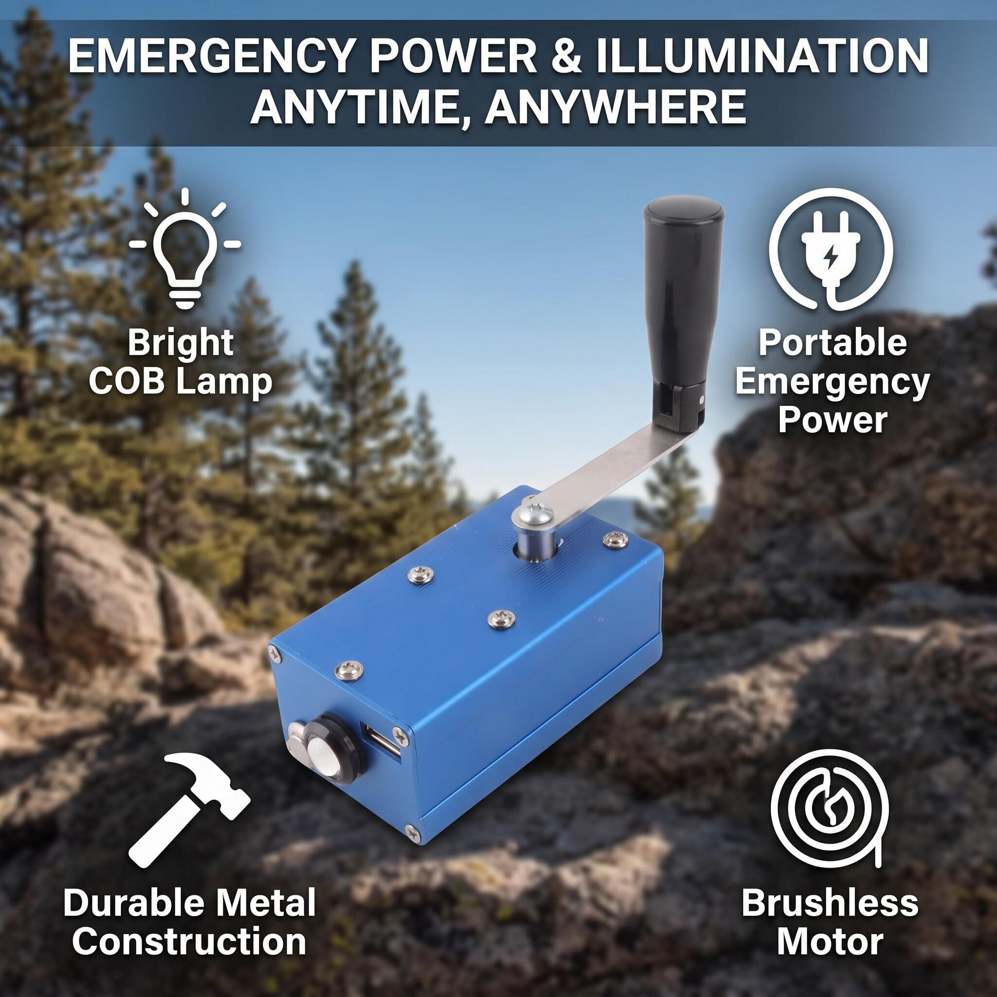 Générateur à manivelle super condensateur portable USB mécanique alimentation d'urgence avec lampe COB