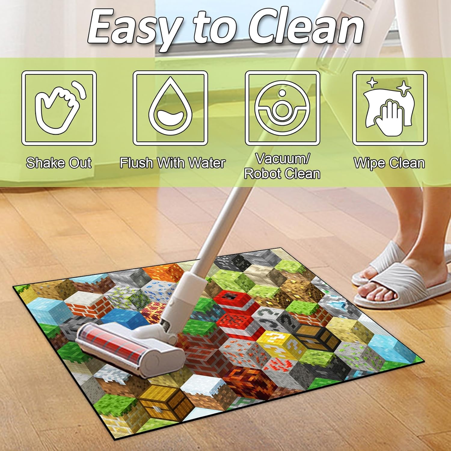 Block Game Rug Teen Boys Carpet with Pixel Games Element Decoration Mat, Cube Game Rugs for Boy’s Bedroom Bathroom Doormat Living Room Playroom, Non-Slip Children Gaming Area Rugs (35.4" x 23.6")