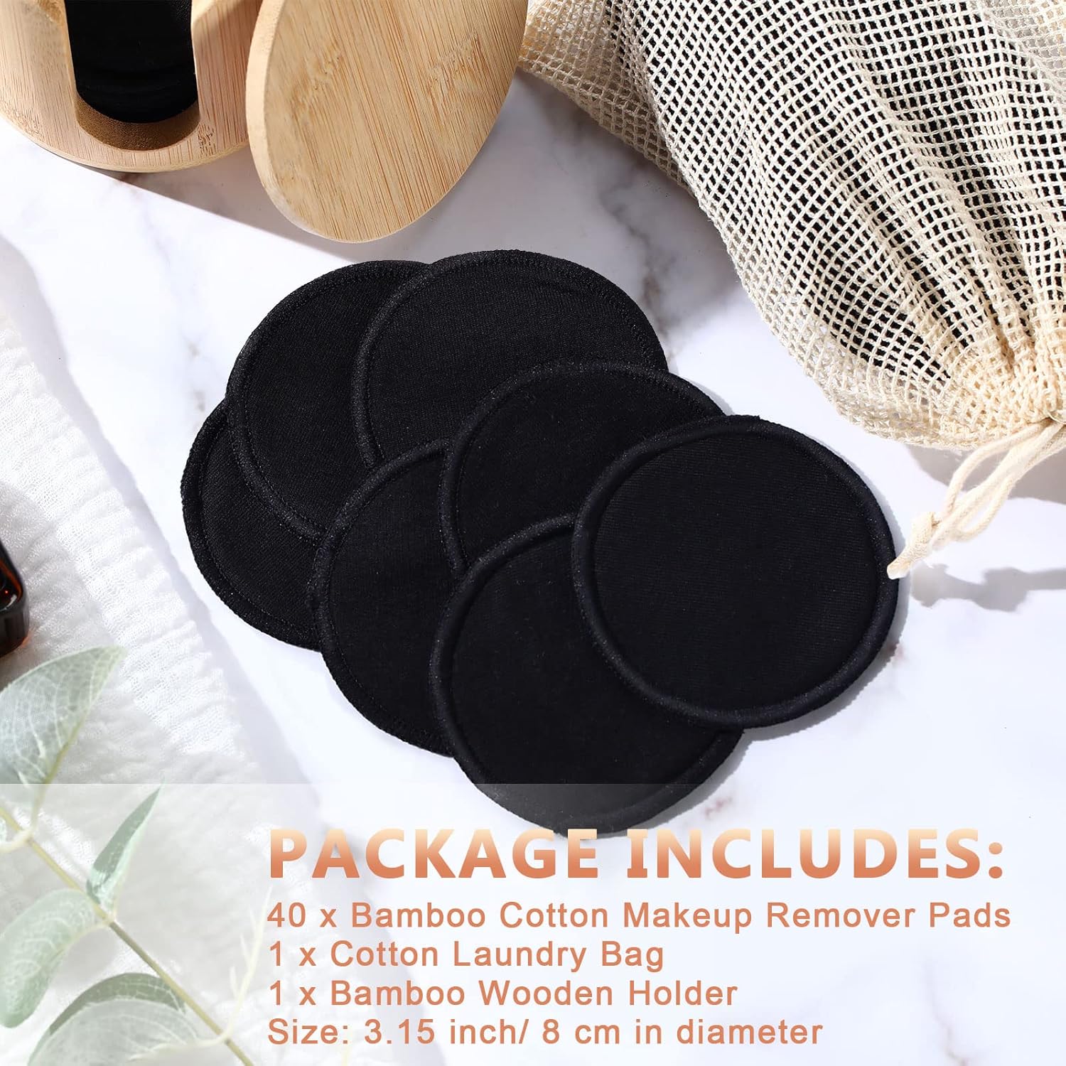 Pieces Reusable Makeup Remover Pads Natural Washable Bamboo Cotton Rounds for Most Skin Types Washable Make up Pad for Toner with Bamboo Holder and Laundry Bag (Black)