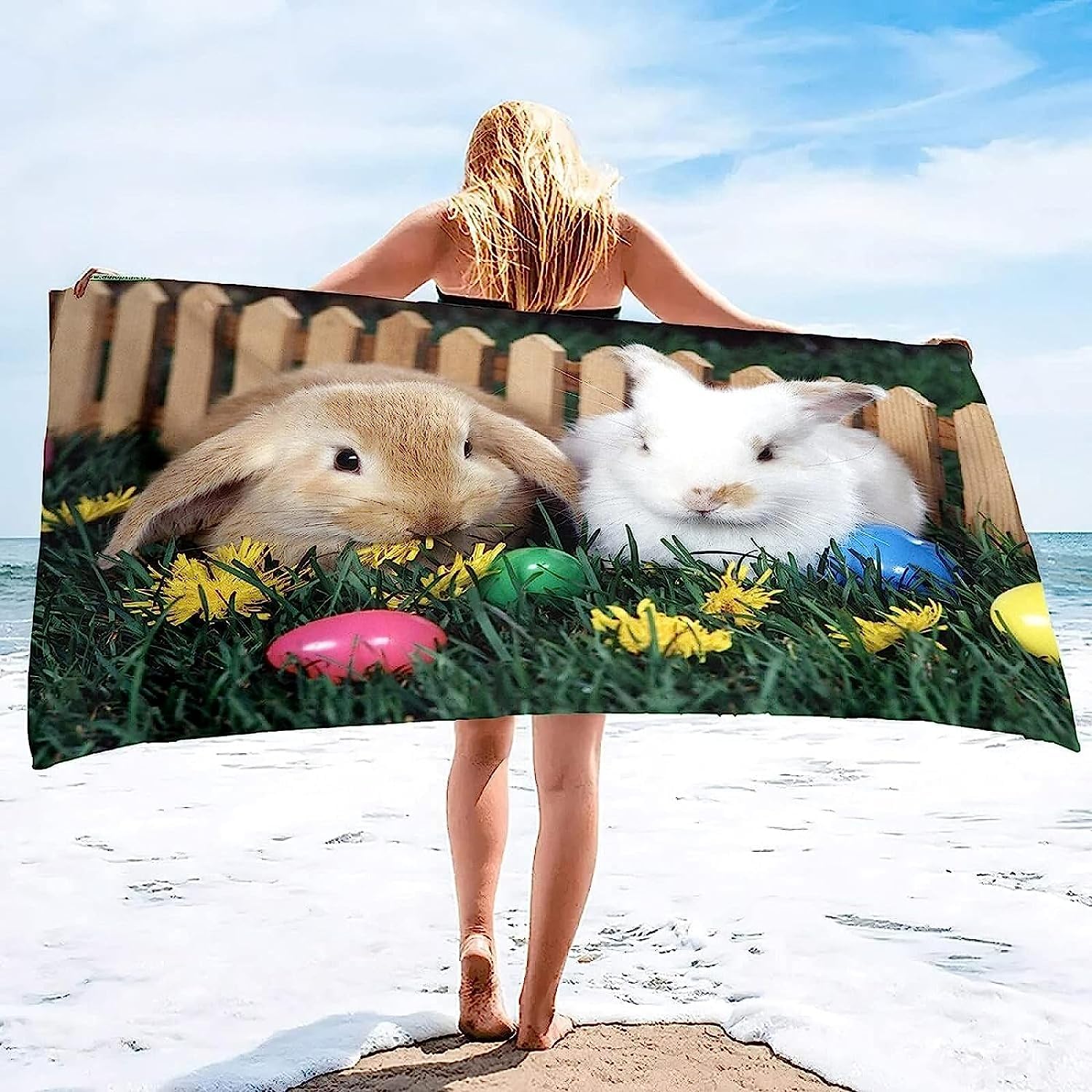 Telo Mare Microfibra,Grande,Asciugamano Microfibra, 200 X 200 Cm, Senza Sabbia, Super Leggero, Per Piscina, Campeggio, Picnic, Yoga, Palestra, Coniglio Animale -9F4X-Y6D
