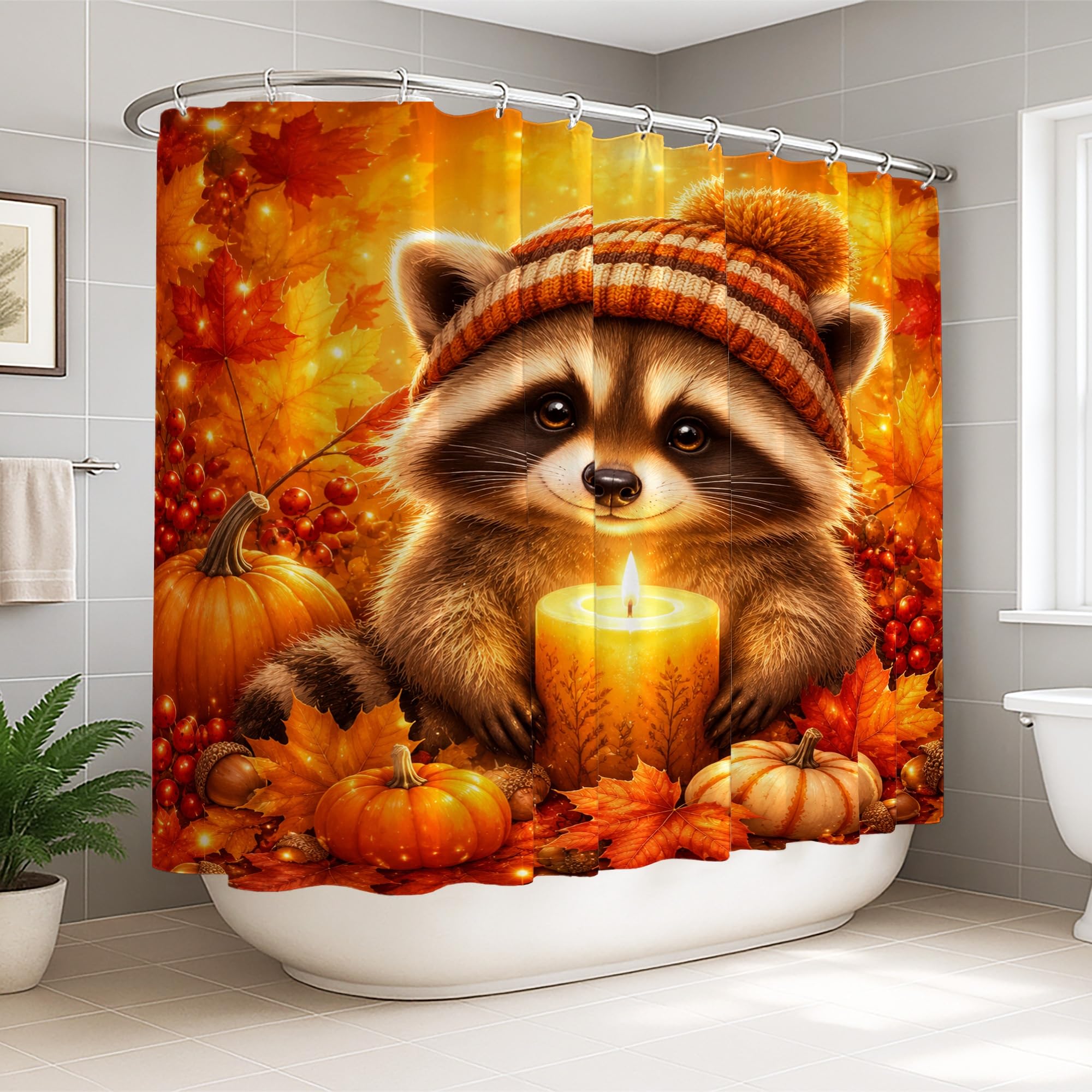 Rideau de douche extra large 274x183 cm en polyester imperméable à citrouilles d'automne orange