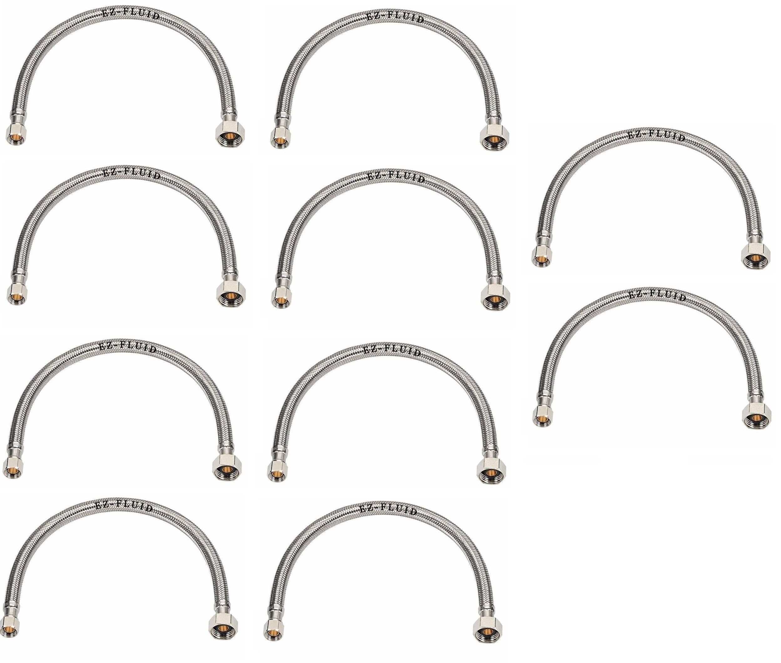 (10pcs) EZ-Fluid 20" Faucet Supply Line,1/2" FIP x 3/8" Comp LF, Metal Nuts,Universal Stainless Steel Braided Faucet Water Supply Line Connector,Water Supply Hose Connector Lines,Kitchen,Bathroom Sink
