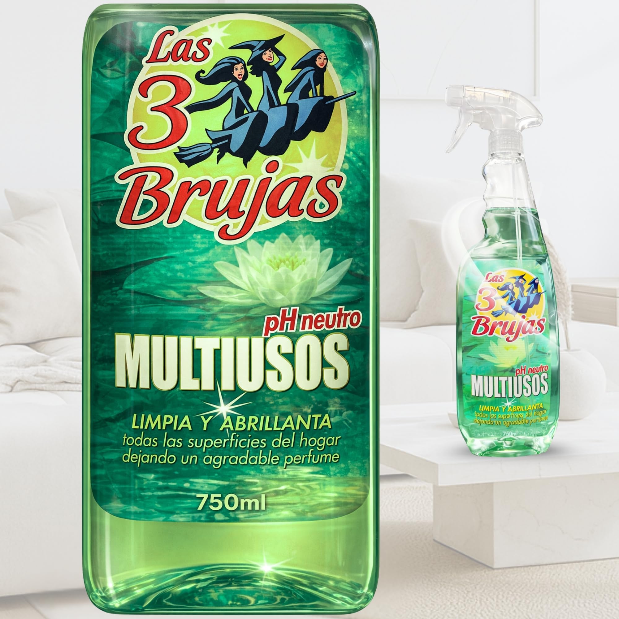 Limpiador multiusos en Spray, Limpiador Las 3 Brujas, Limpia y Abrillanta todas las superficies del hogar dejando un agradable perfume, pH Neutro, Pack de 3 botes de 750 ml