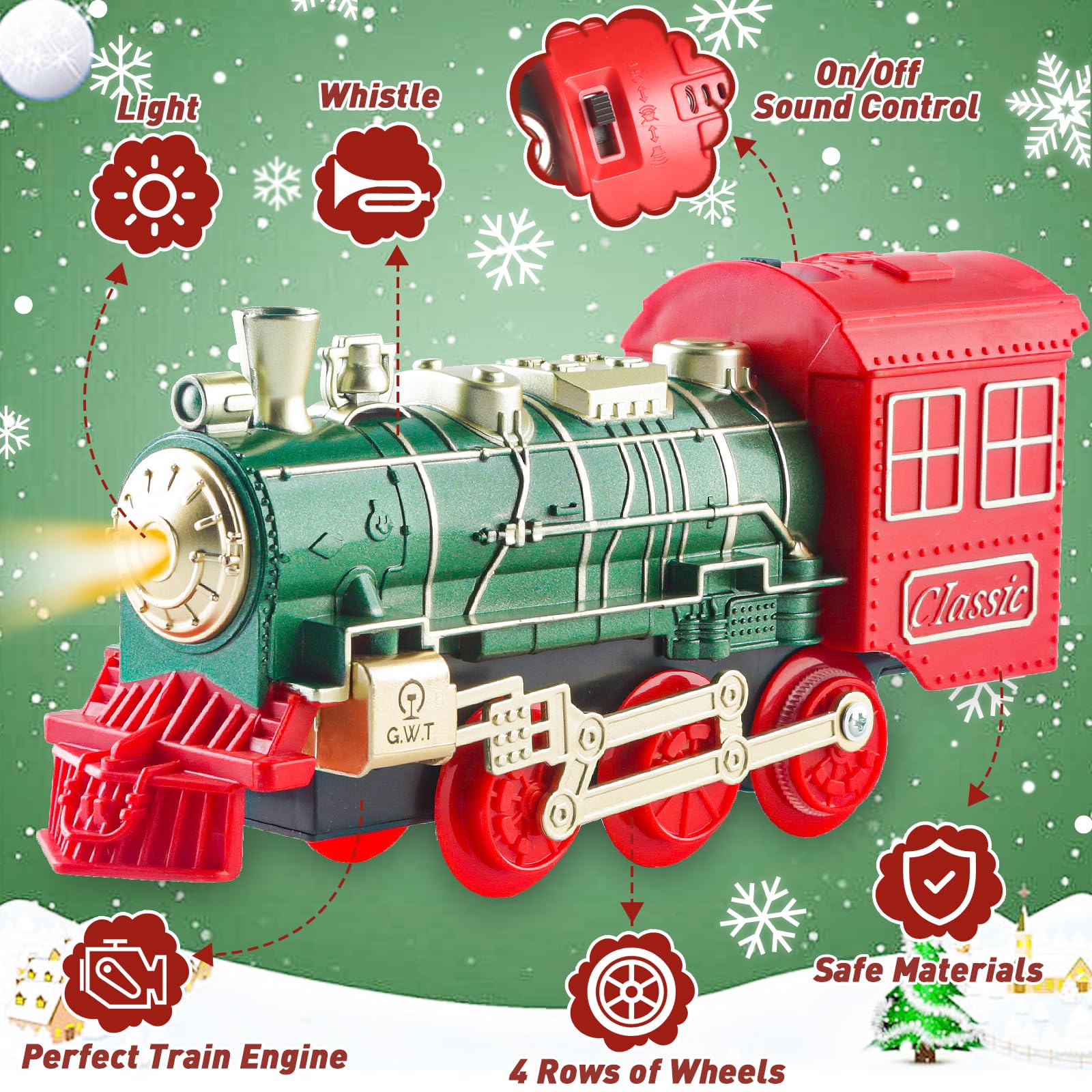 Aragallant Tren Navideño Eléctrico Con Luz Y Sonido – Set De Vías Curvas Y Rectas – Juguete Clásico Para Decorar El Árbol De Navidad – Regalo Para Niños