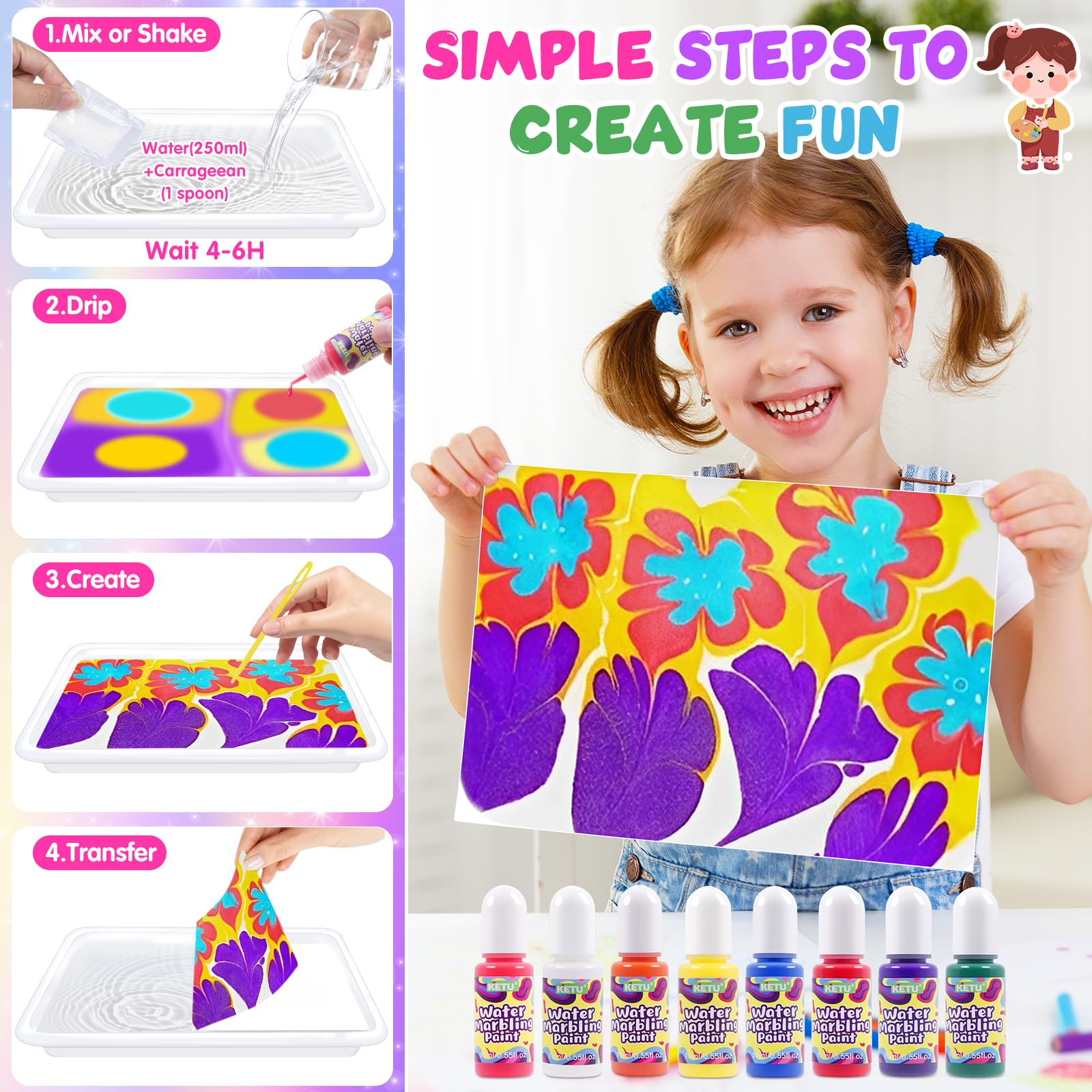 Set di colori per marmorizzazione ad acqua per bambini