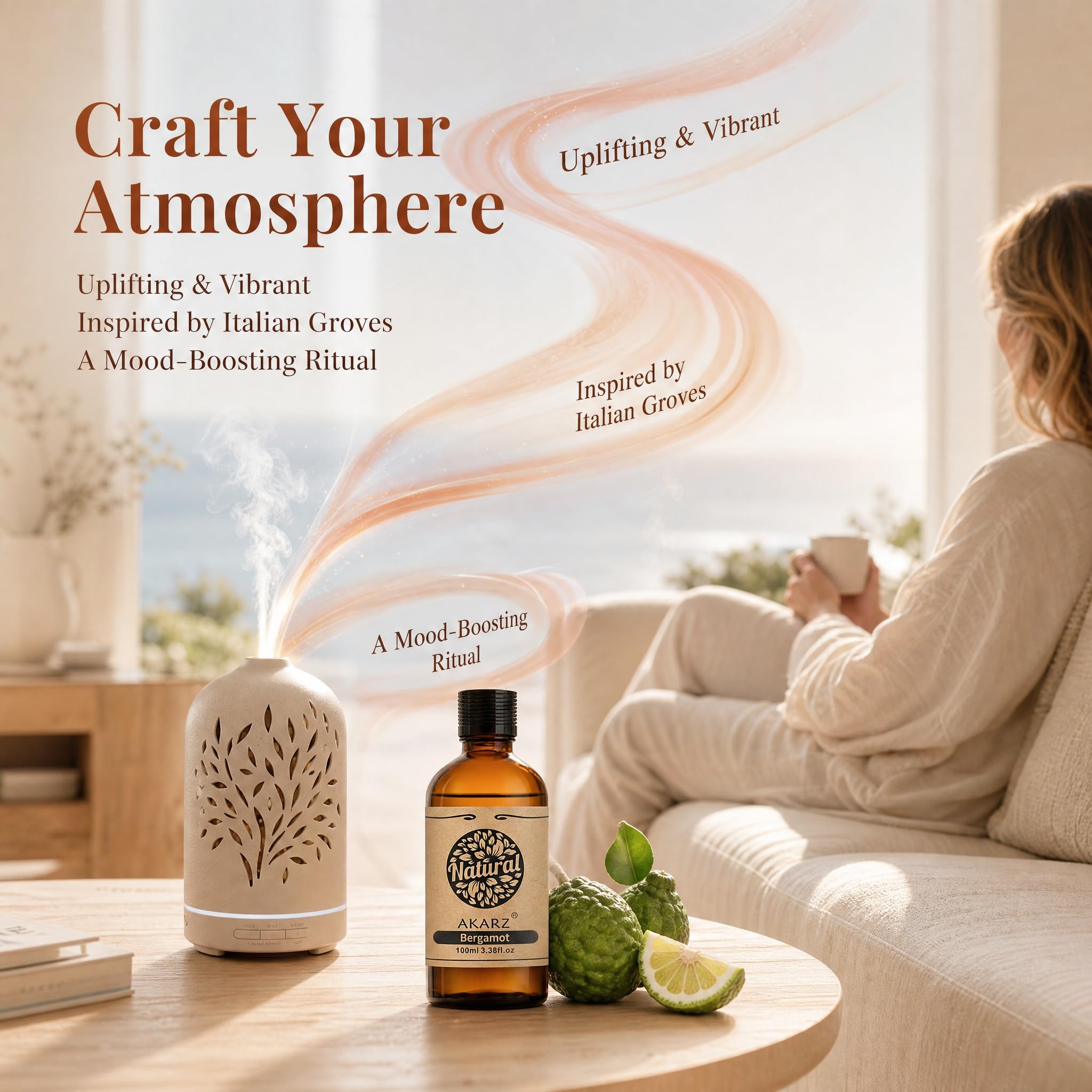 AKARZ 100ml Olejek esencjny z Bergamotu - Naturalny olejek aromatyczny do dyfuzorów, lamp aromatycznych i aromatów pomieszczeń