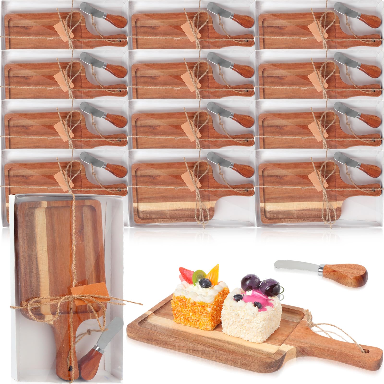 Geetery 11Set Acacia Wood Charcuterie Board with Knife Wooden Serving Tray with Groove Acacia Wood Cutting Board with Gift Box and Card for Wedding Baby Shower Housewarming Gift( Similar to one in stock)