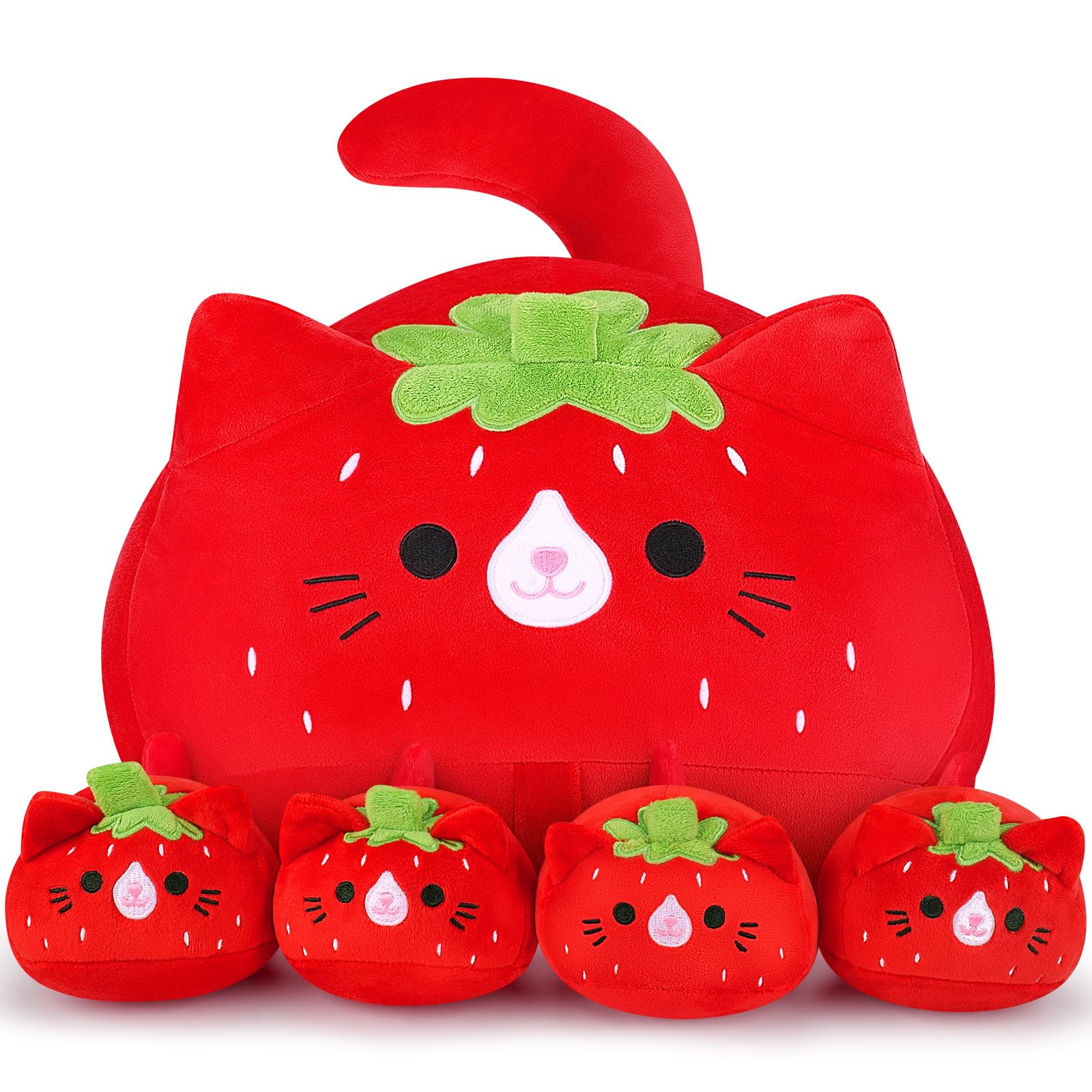 Auspicious beginning Stuffed Cat Strawberry Cat Large Plush Toys Stuffed Animals Mommy with Baby