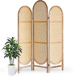 Room Divider 3 Panels, Hand-Woven Rattan Room Divider Wall, Foldable Woo...