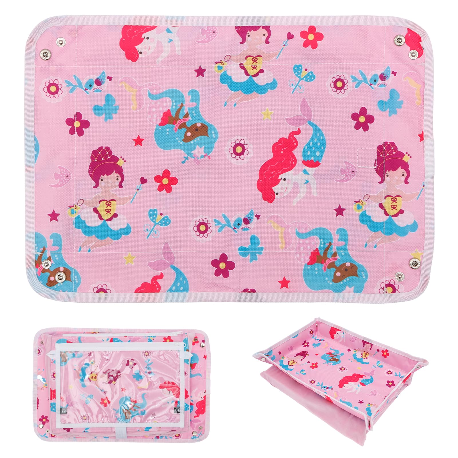 Airener Kids Airplane Tray Table Cover, Foldable Plane Travel Tray Cover with Clear Pocket, Universal Airplane Must Haves Travel Essential for Plane, Train, High Chair(Mermaid)