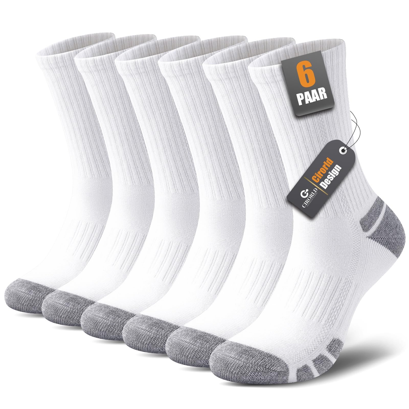 Cirorld Socken Herren Damen, 6 Paar Baumwolle Tennissocken, Warm Arbeitssocken mit Gepolstert, Atmungsaktiv Weich Wandersocken Trekkingsocken, Lange Rutschfest Sportsocken 35-38 39-42 43-46 47-50