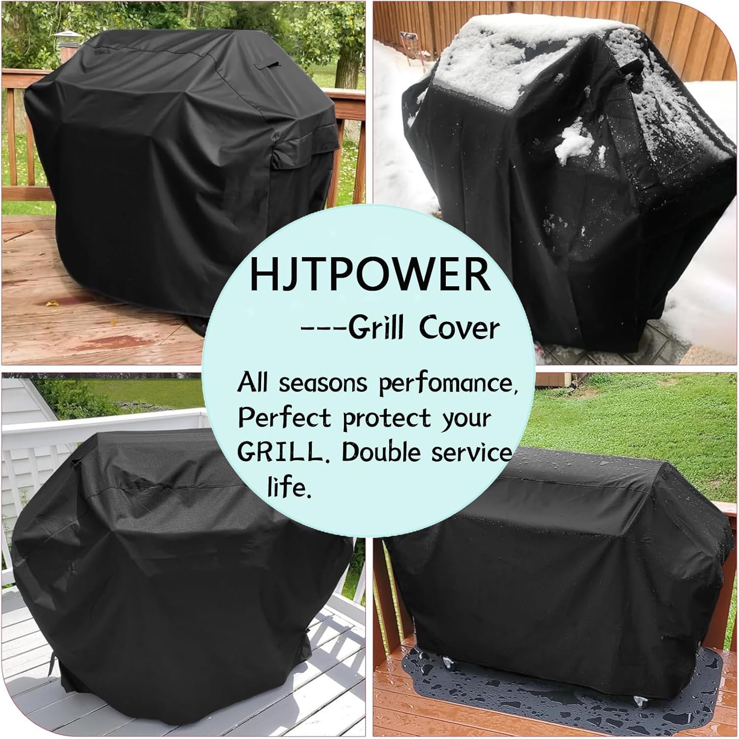 Grill Cover 67" Heavy-Duty Waterproof Grill Cover for Outdoor Gas BBQ Rip, Wind, UV, Dust &Fade Resistant Barbecue Cover with Hook-and-Loop Straps for Most Grills,Black