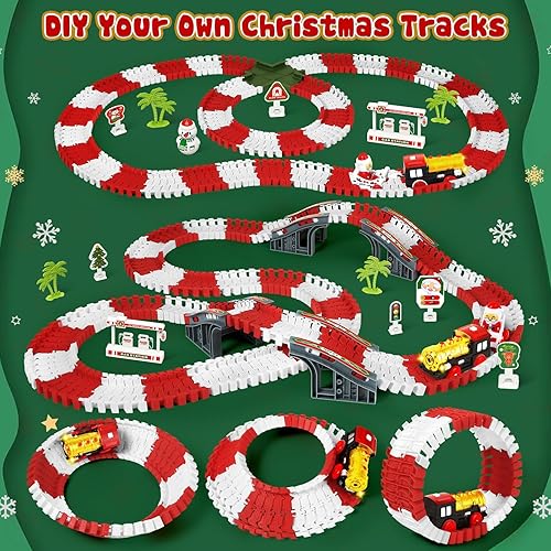 Miniatura 2 de MOONTOY Juego de pistas de tren de Navidad, 233 piezas montadas para bricolaje, pista de tren iluminada, juguetes de automóvil a pilas para niños y