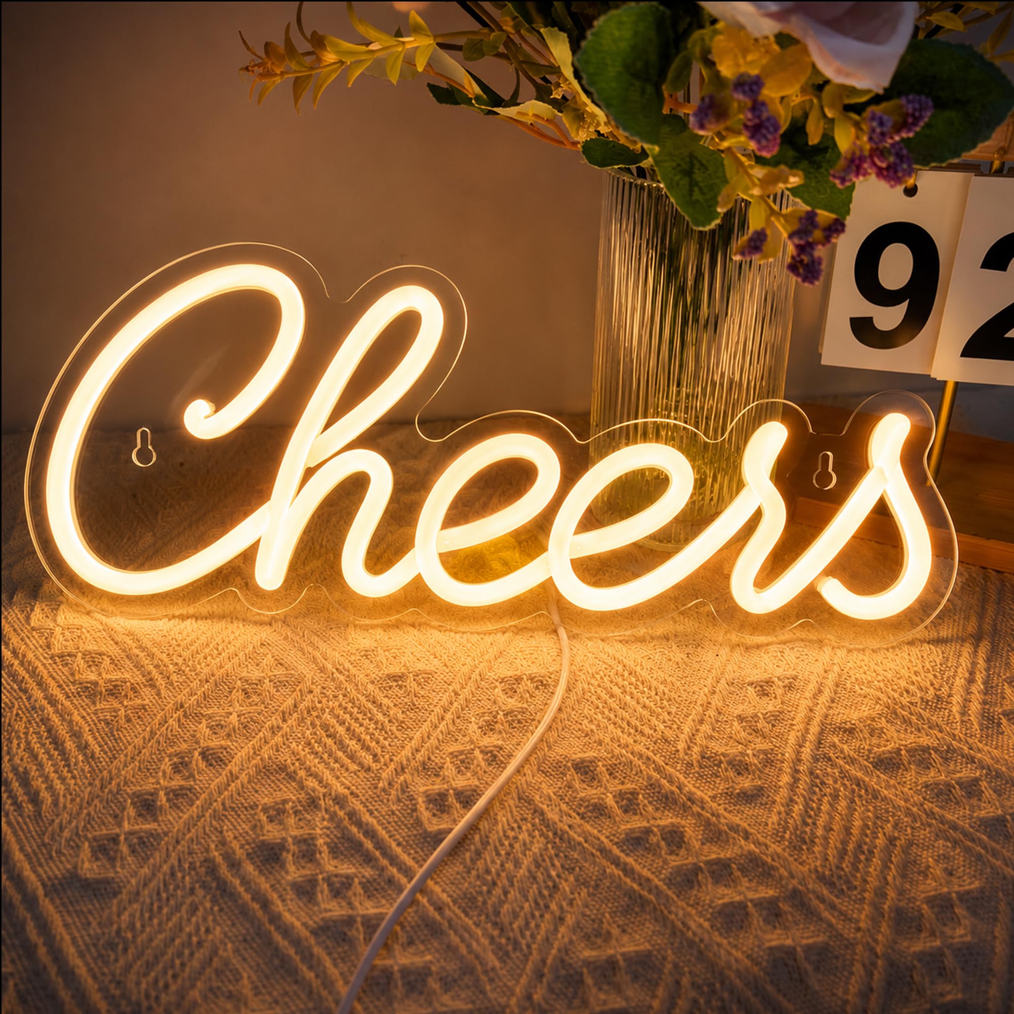 ILERY Cheers LED Neon Sign for Wall Decor, Warm White Neon Light with Acrylic Backing & Adapter, Hanging Neon Sign for Bedroom, Home Bar, Cafe, Party & Room Decoration-image-43